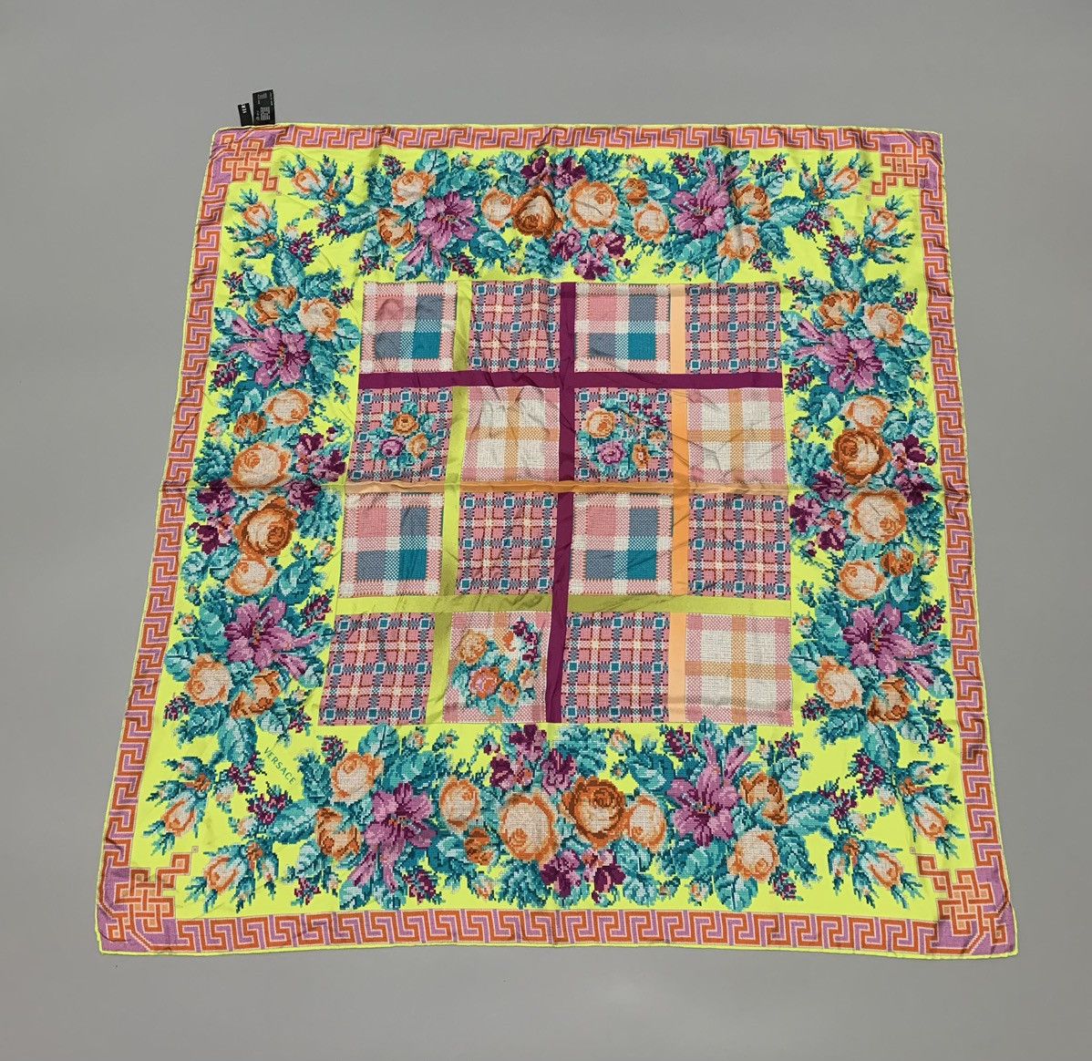 Versace Pixelated Floral Design Scarf
