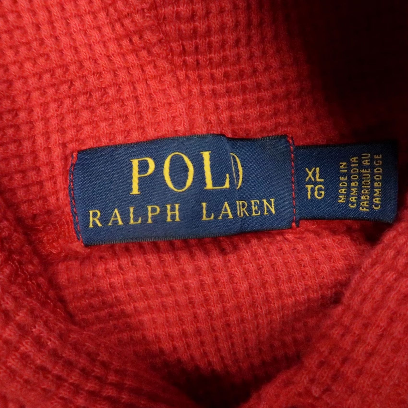 Polo Ralph Lauren VINTAGE Polo Ralph Lauren Hoodie Mens XL Red Waffle Knit Thermal Kangaroo Pocket Hooded Size US XL / EU 56 / 4 - 3 Thumbnail