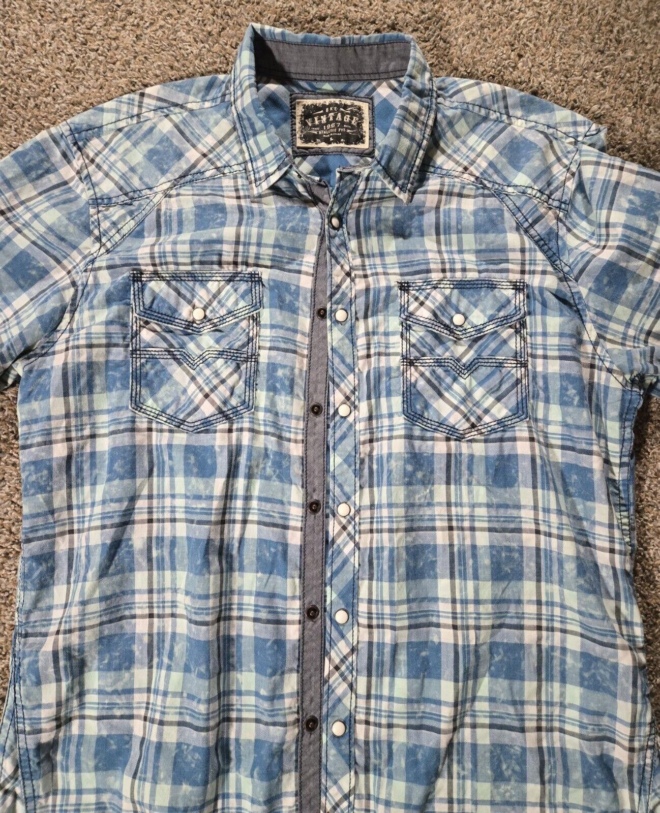 BKE BKE Vintage Blue White Plaid Athletic Fit Button Up Shirt L Size US L / EU 52-54 / 3 - 2 Thumbnail