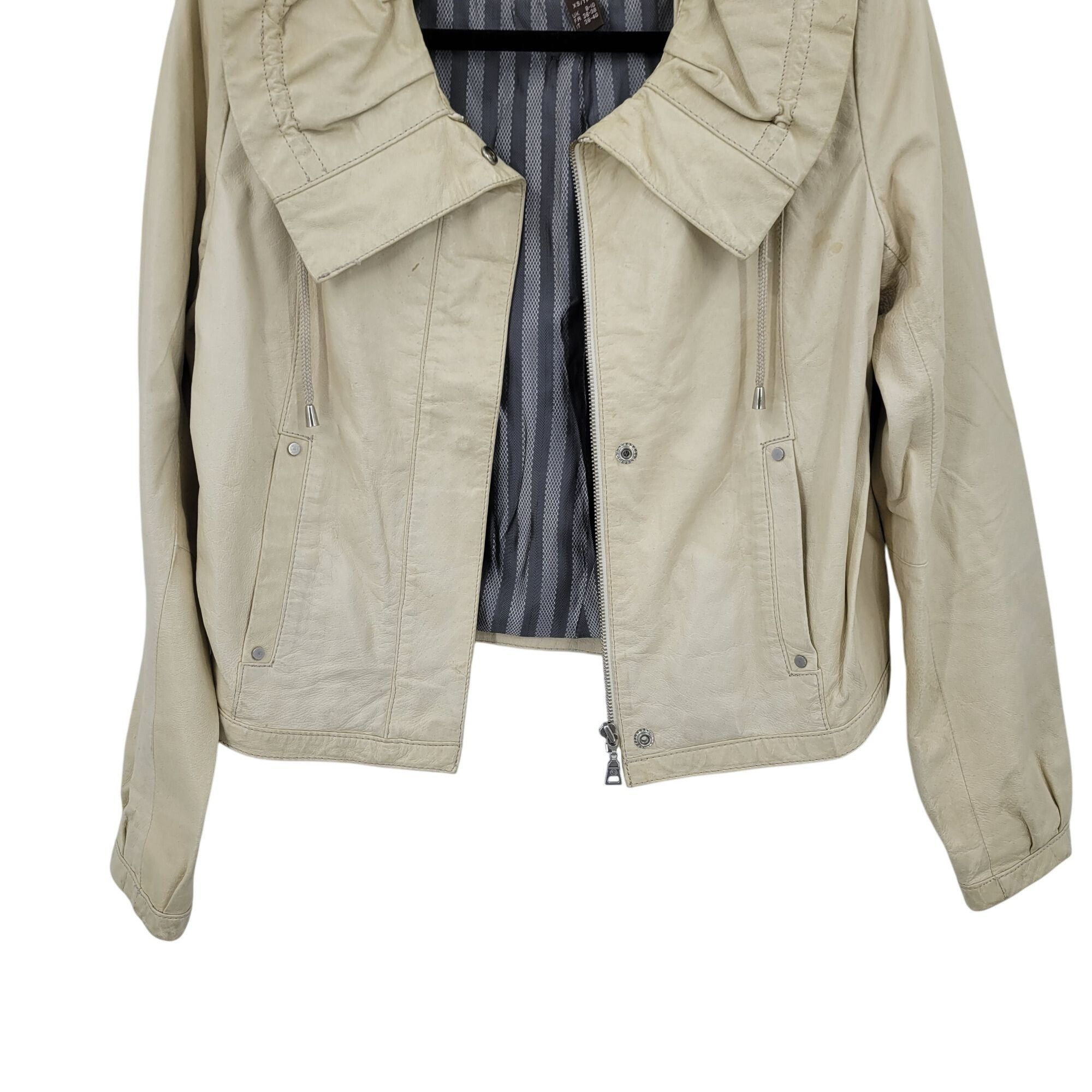 Danier 90s Vintage Ruffle Collar Buttery Leather Jacket Coat XS Cre Size XS / US 0-2 / IT 36-38 - 5 Thumbnail