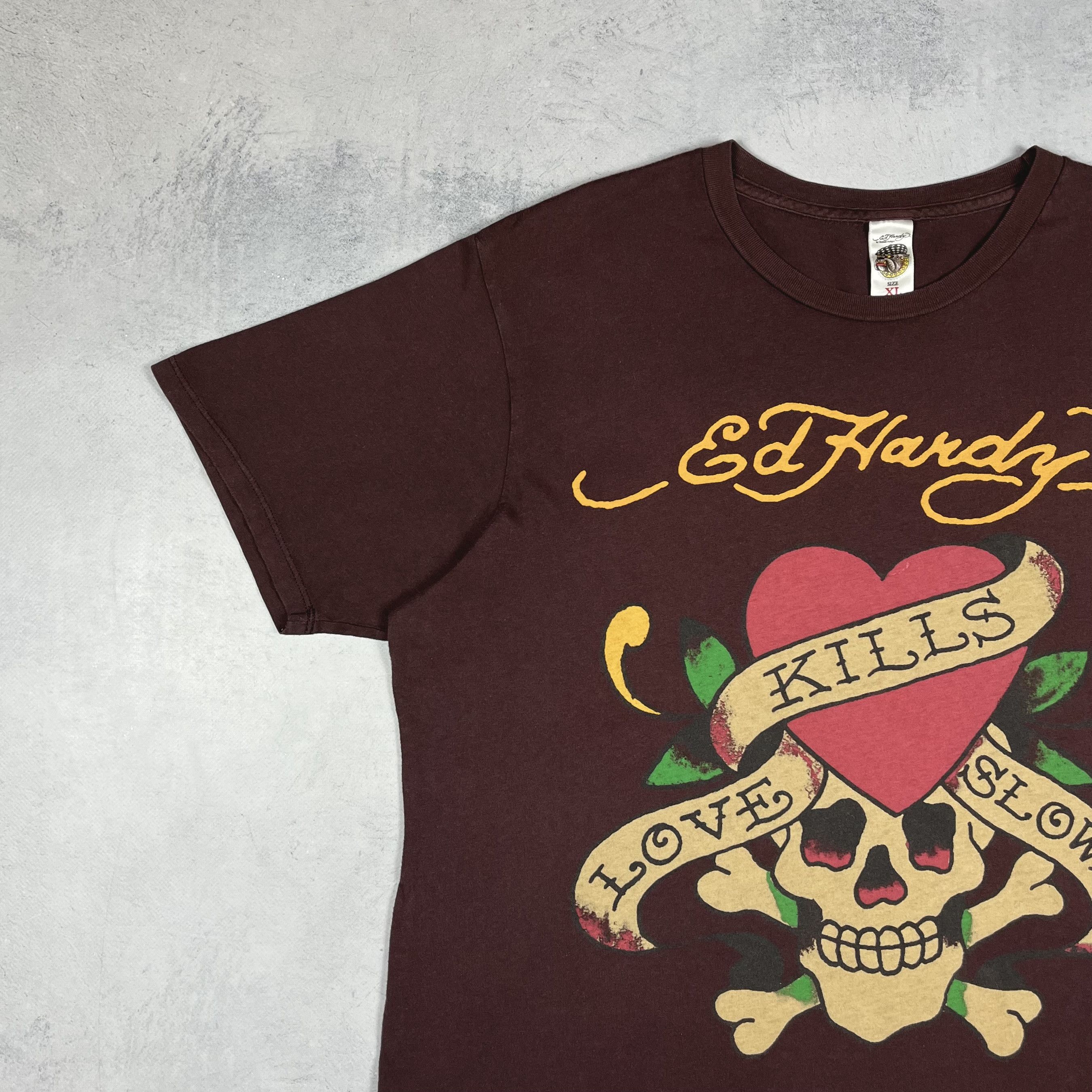 Ed Hardy Vintage Ed Hardy Y2K Skulls Big Logo Brown T Shirt 00’s Size US XL / EU 56 / 4 - 5 Thumbnail