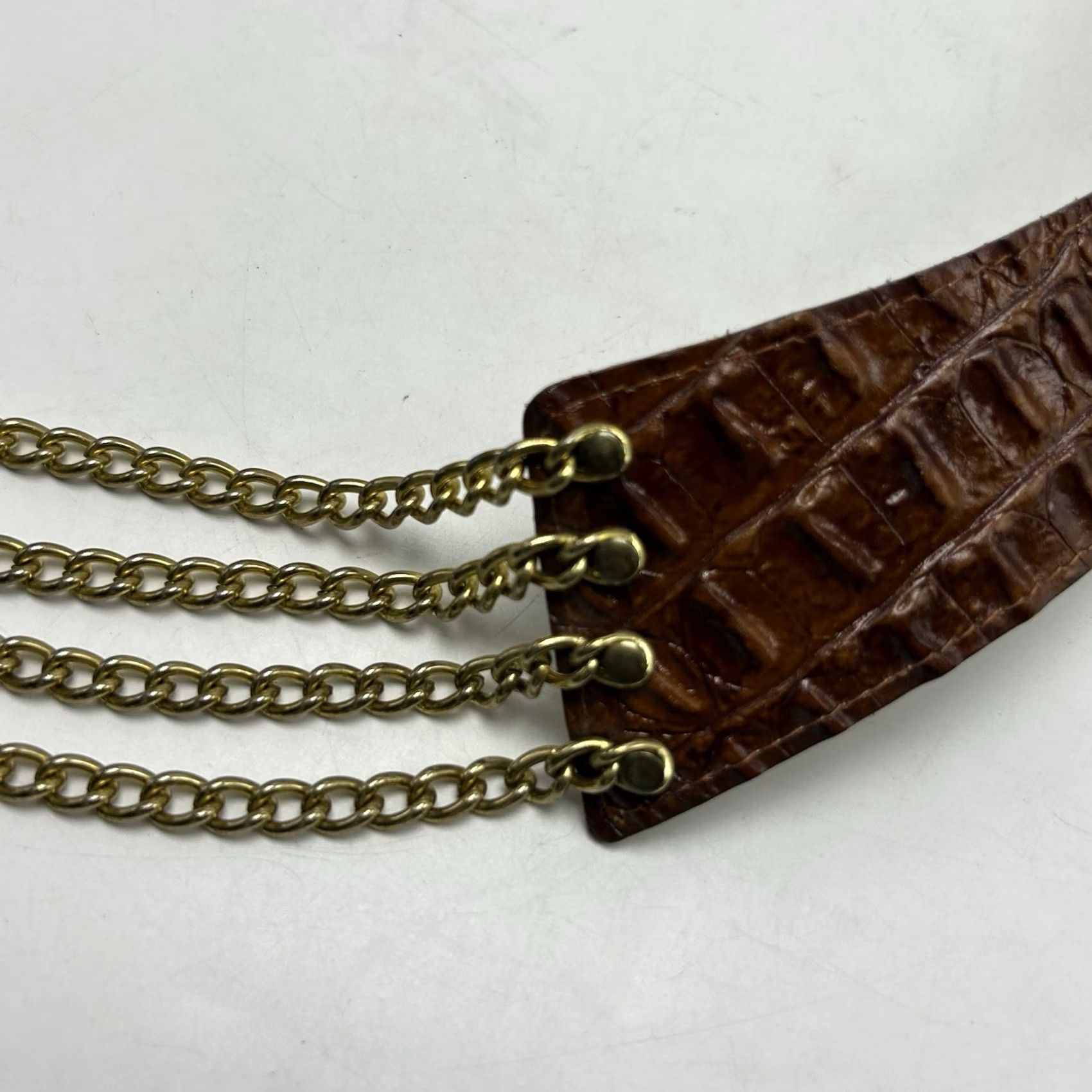 Vintage VINTAGE Womens Belt Medium Faux Leather Gold Chain Detail Croc Embossed 90s Y2K Size ONE SIZE - 6 Thumbnail