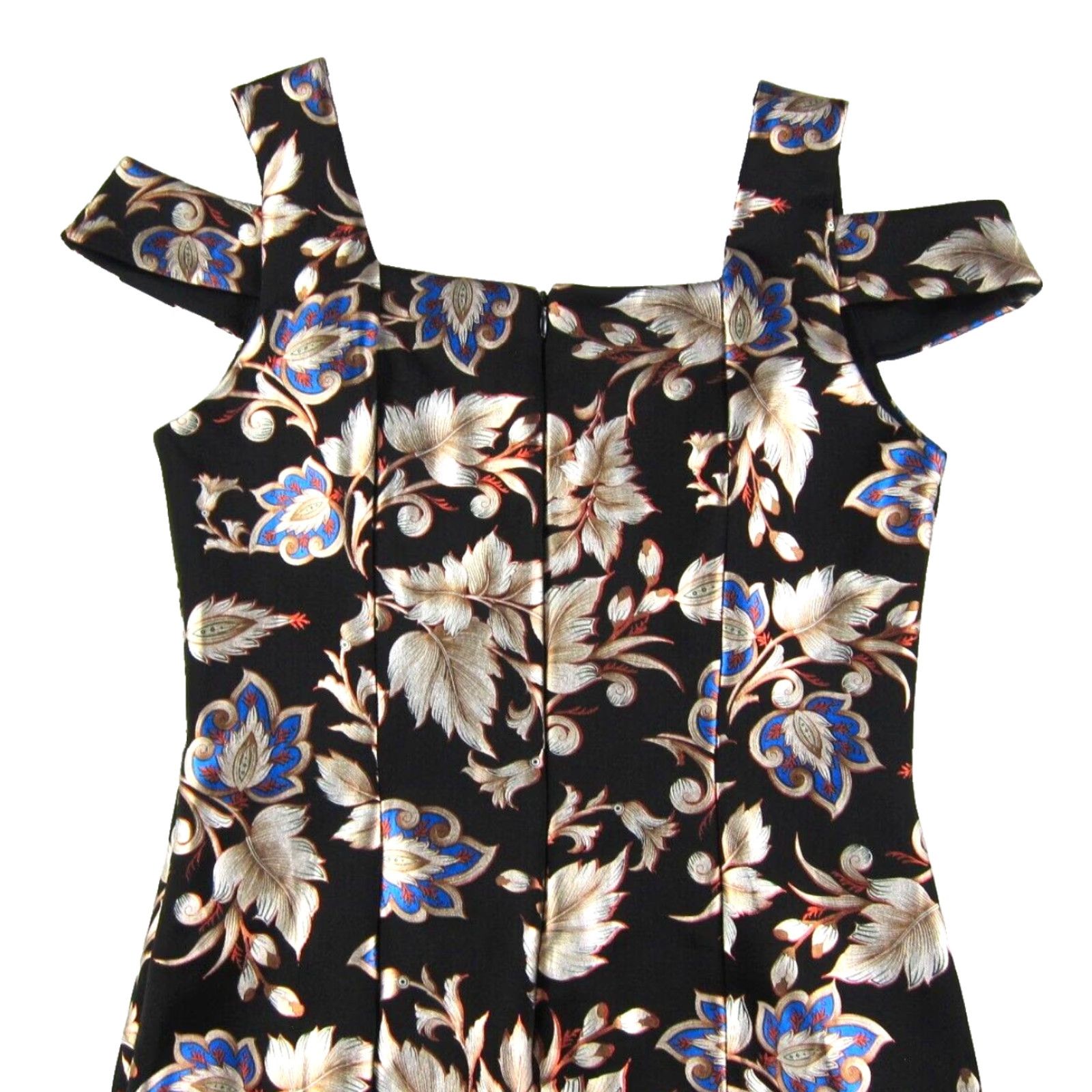 Vintage VINTAGE Enfocus Studio Black Gold Blue Floral Stretch Off Shoulder Shift Tank Dress 6 Size M / US 6-8 / IT 42-44 - 5 Thumbnail