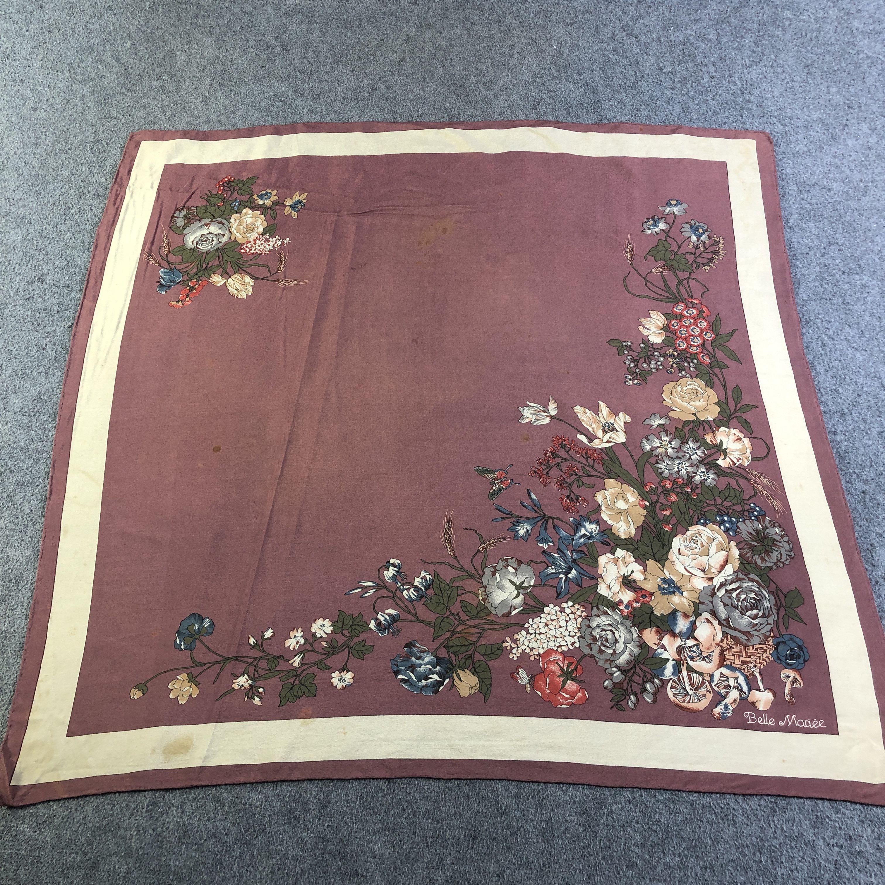 Vintage Belle Mariee Floral Hand Rolled Silk Scarf M968 Size ONE SIZE - 2 Thumbnail