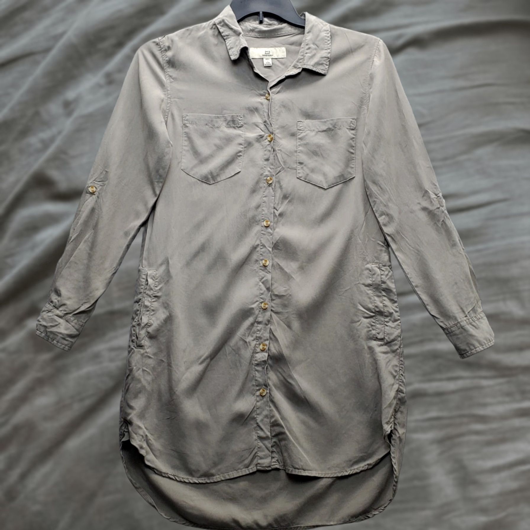 Vintage Thread & Supply Shirt Dress Women's S Gray Lyocell Roll Tab Sleeve Button Front Size S / US 4 / IT 40 - 1 Thumbnail