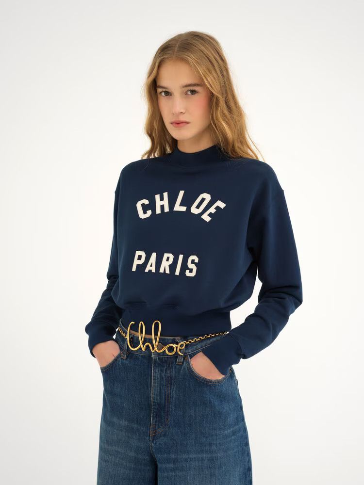Chloe o1loc1c11125 Mockneck Logo Sweater in Blue Size M / US 6-8 / IT 42-44 - 3 Thumbnail
