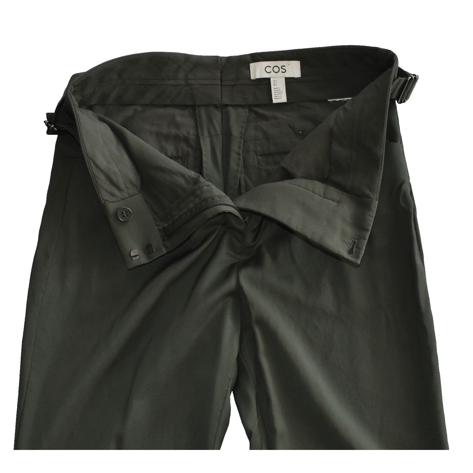 Cos COS Olive Twill Adjustable Strap Waist Ankle Zip Pants US 2 Size 26" / US 2 / IT 38 - 5 Thumbnail