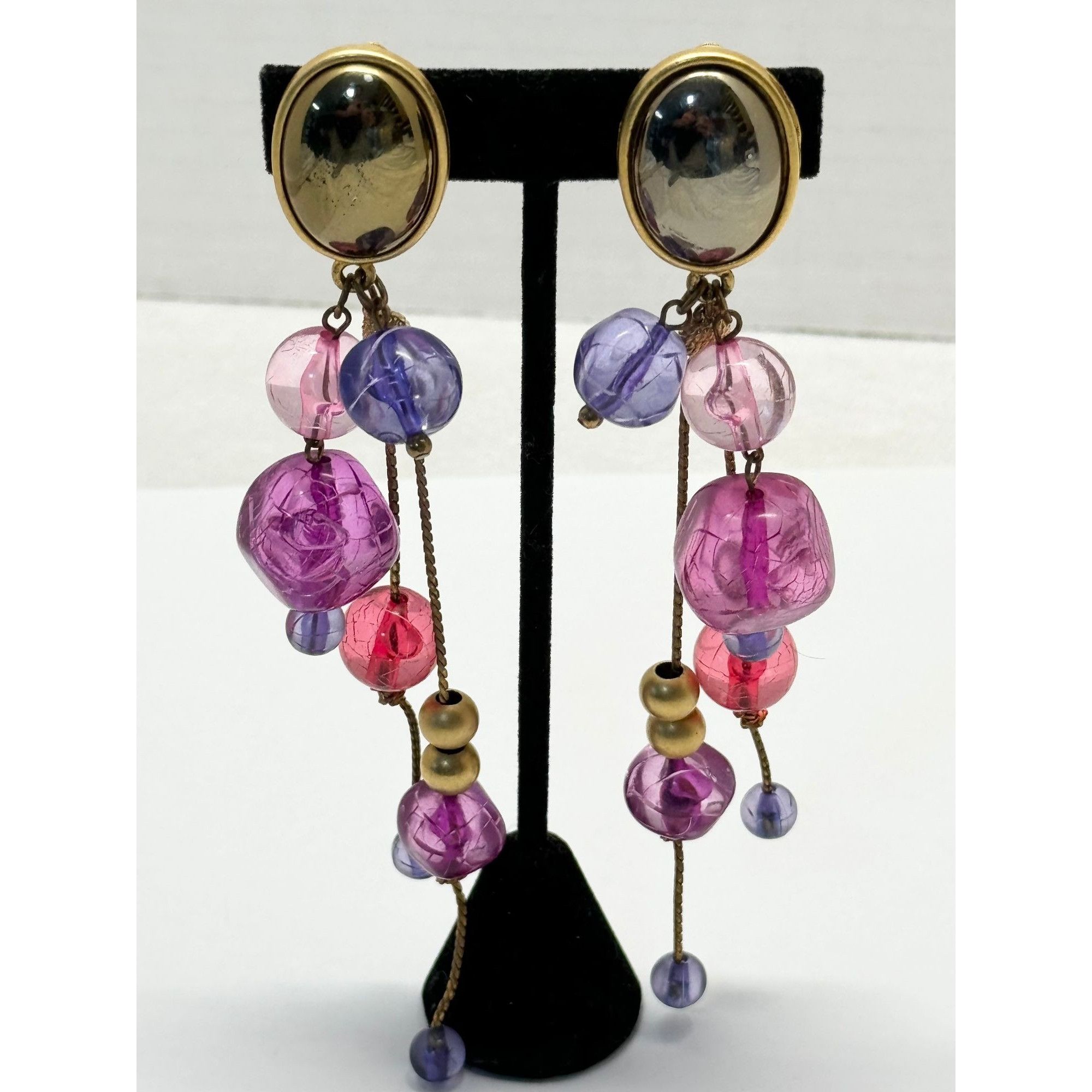 Vintage Vintage pink and purple beaded earrings Size ONE SIZE - 1 Thumbnail