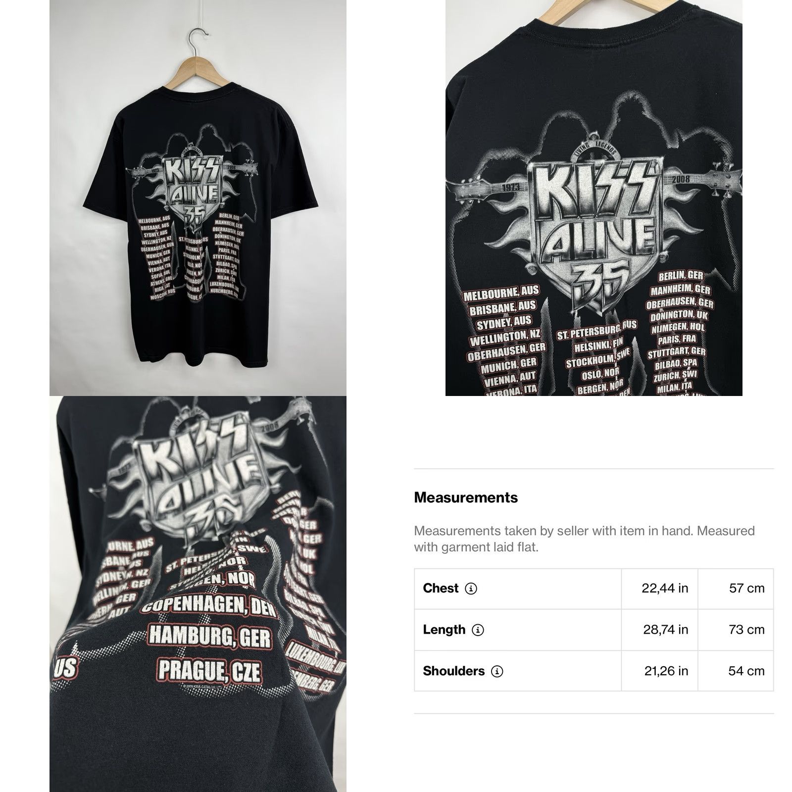 Gildan VINTAGE Kiss Alive 35 World Tour 1973 2008 T-Shirt Retro Black L Men Shirt Size US L / EU 52-54 / 3 - 8 Thumbnail
