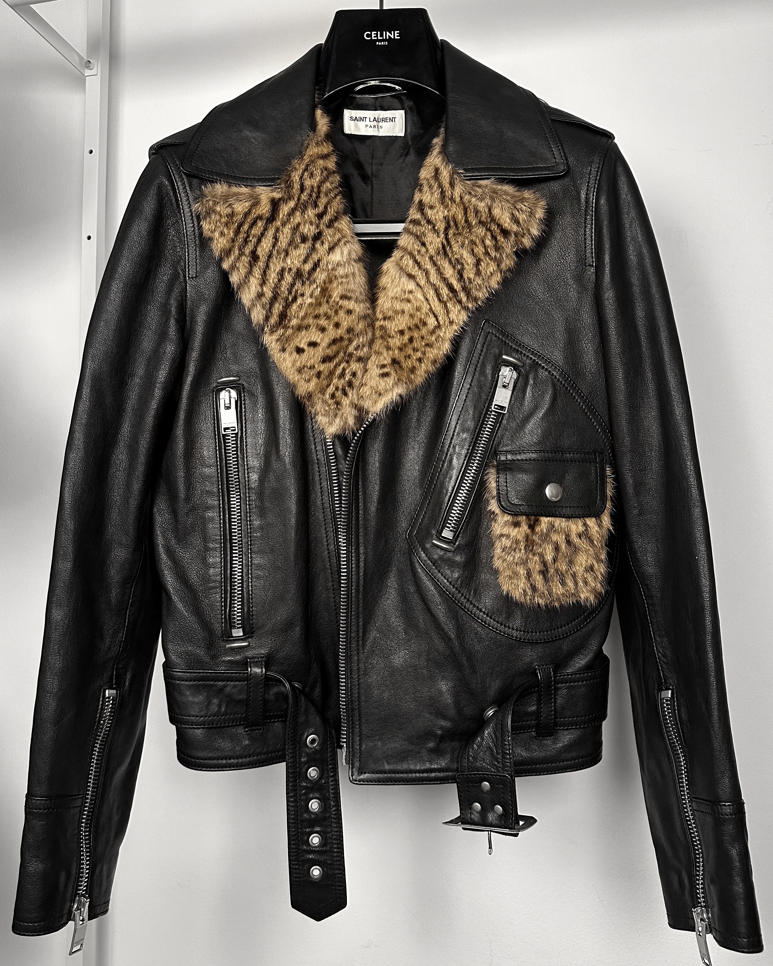 Saint Laurent Paris Saint Laurent Tiger Fur Details Leather Biker Jacket Size US S / EU 44-46 / 1 - 3 Thumbnail