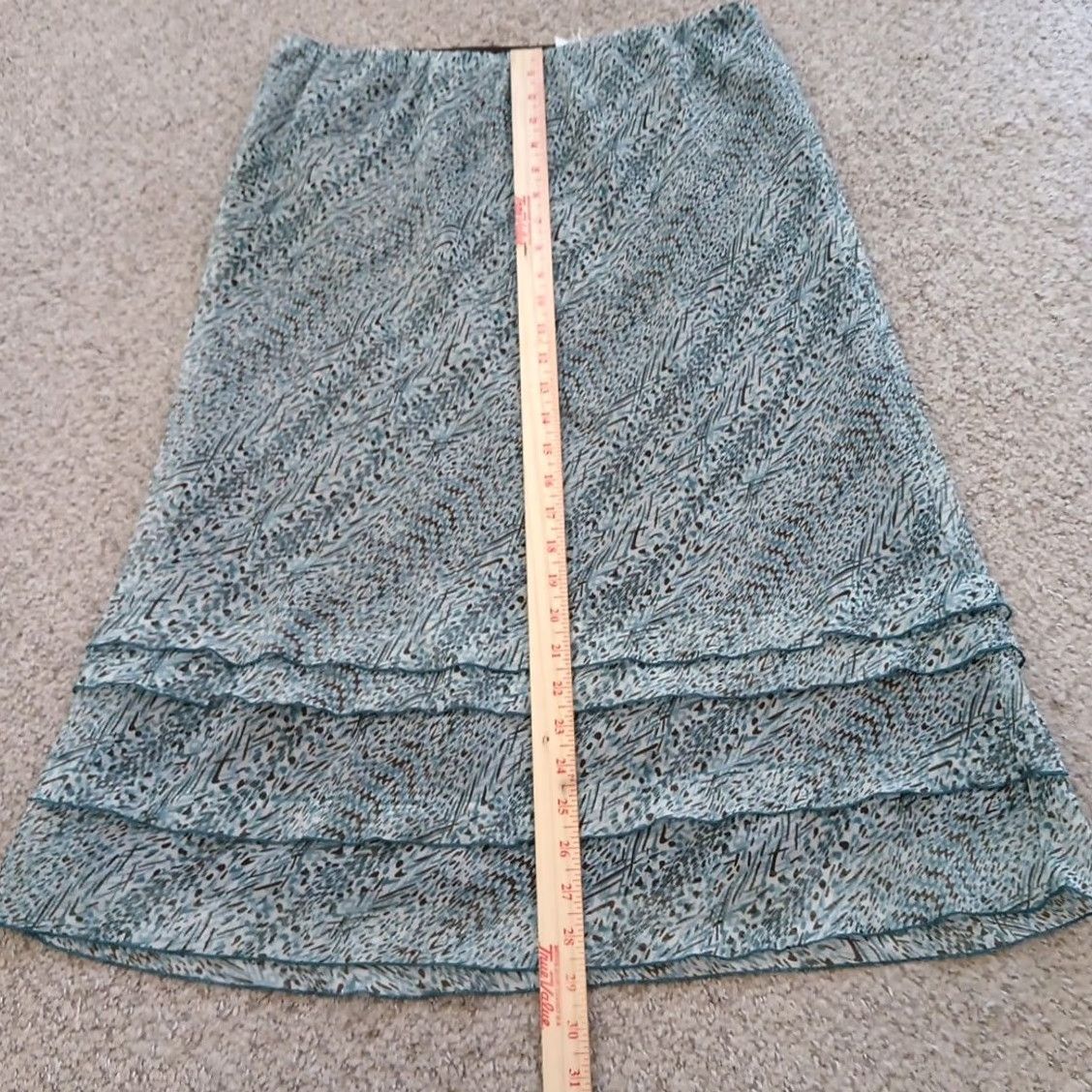 Vintage Cato Skirt Midi Blue Brown Geometric Pull On Lined Tiered A-Line Elastic Waist Womens Large Regular Polyester Vintage No Size 36" / US 14 / IT 50 - 4 Thumbnail