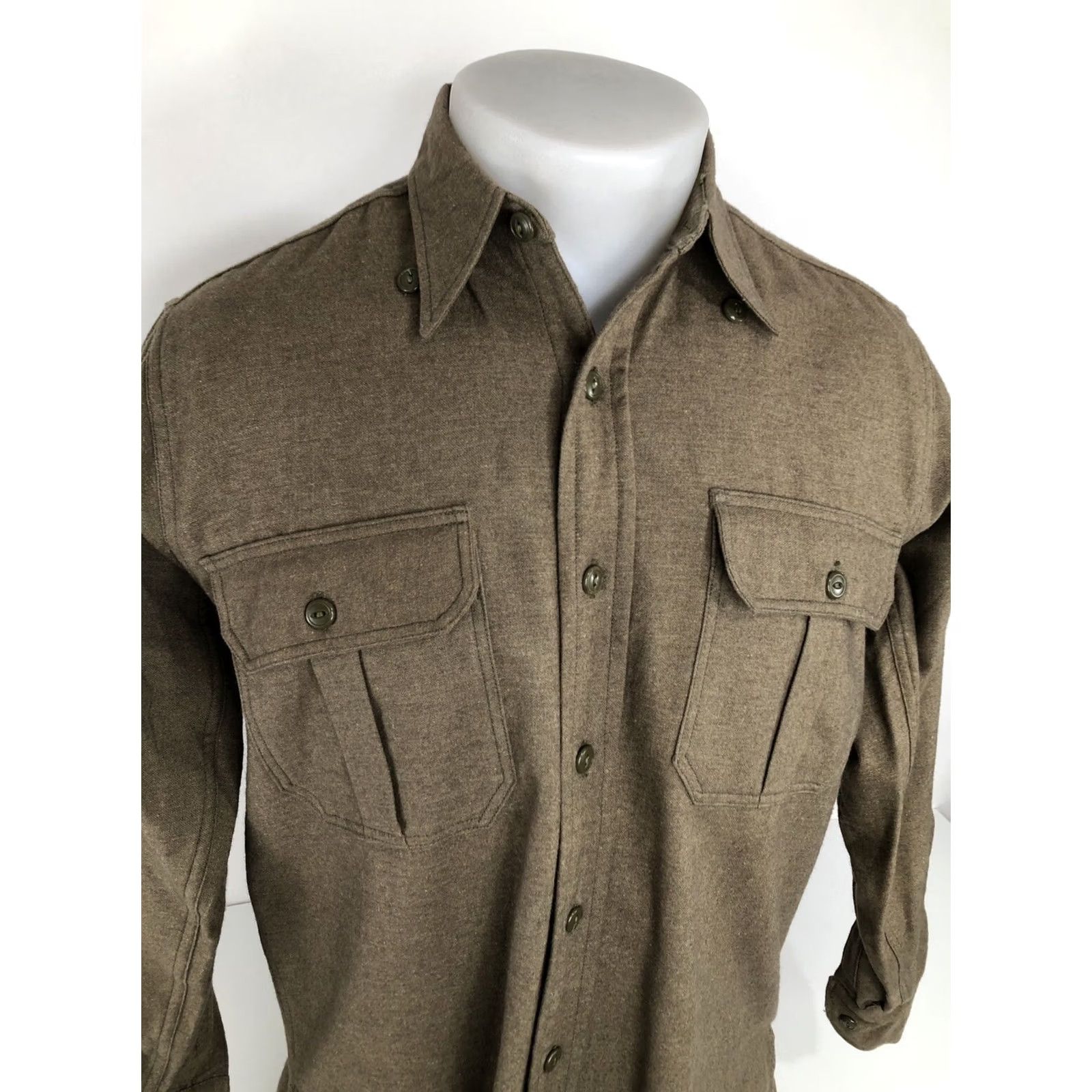 Vintage VINTAGE MWG UNIFORM MILITARY Shirt Mens 14.5 Wool Flannel Brown Long Sleeve 1958 EXC Size US M / EU 48-50 / 2 - 3 Thumbnail