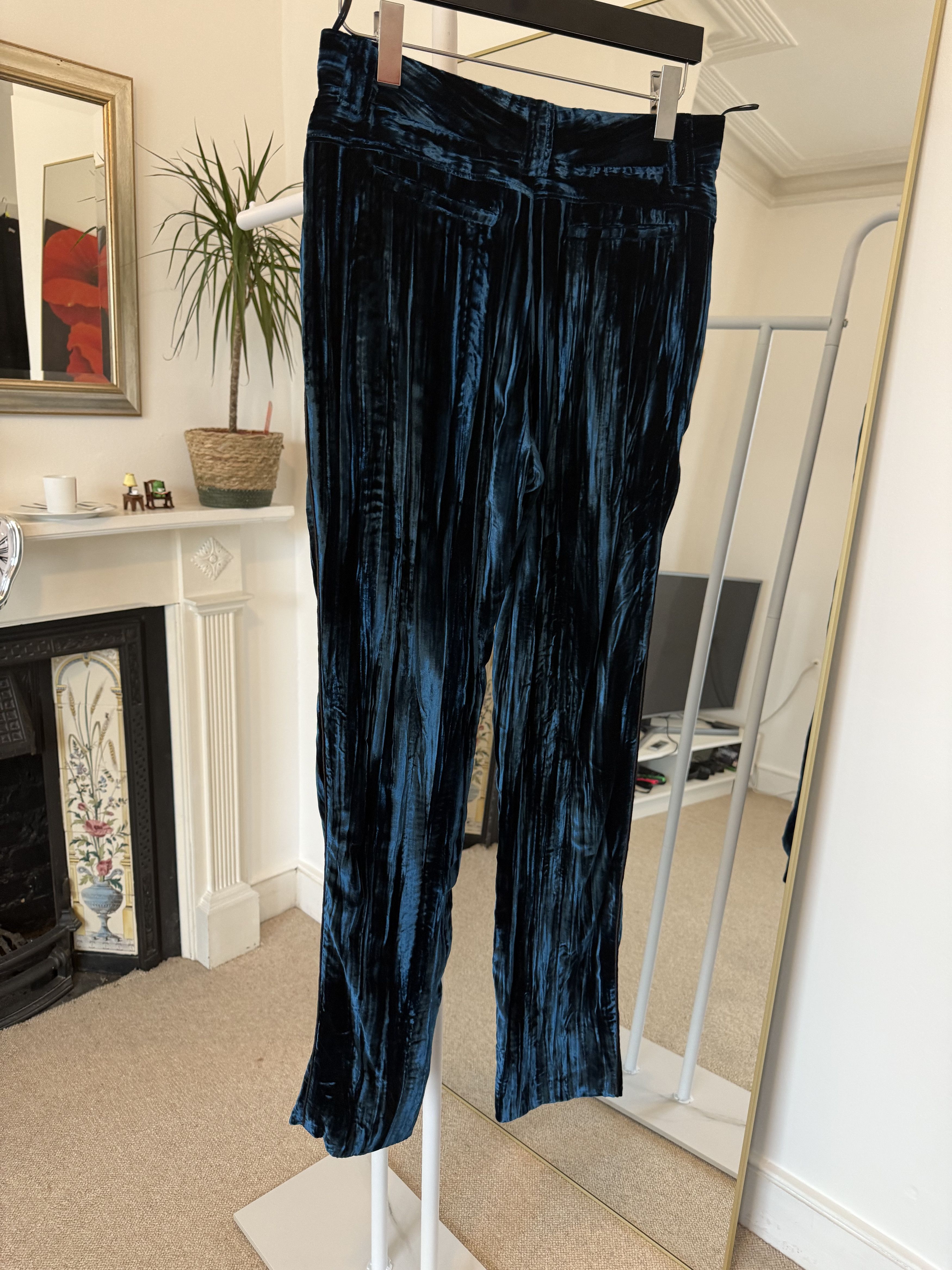 Saint Laurent Paris FW19' Saint Laurent Low Waist Velour Blue Striped Pants Size US 30 / EU 46 - 6 Thumbnail