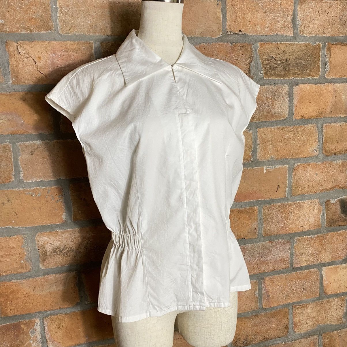 Norma Kamali ONO NORMA KAMALI White Cap Sleeve Blouse with Gathered Waist Size XL / US 12-14 / IT 48-50 - 3 Thumbnail