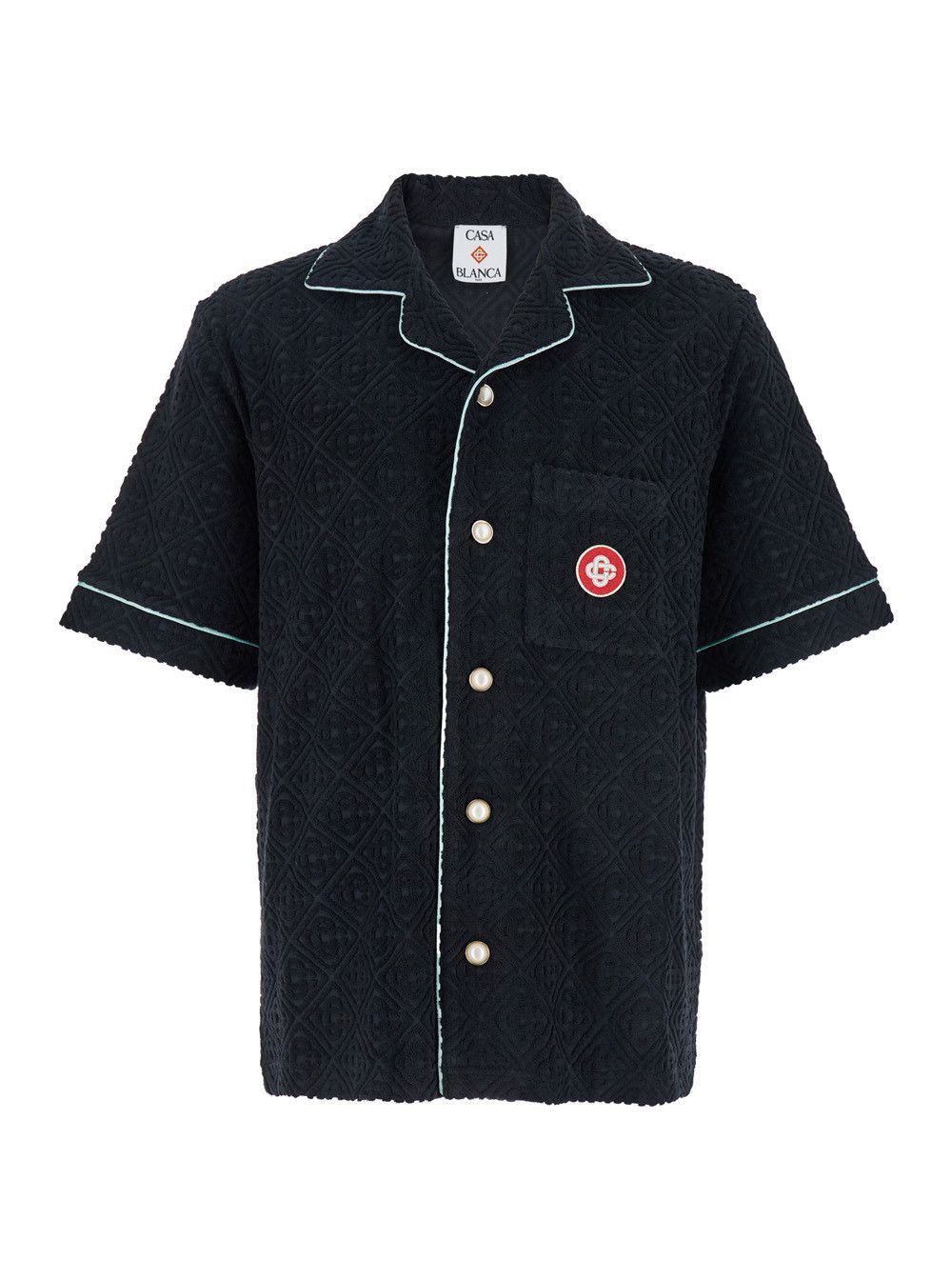 Casablanca Black Shirt with Classic Lapels and All-Over Embossed Monogram in Cotton Man Size US S / EU 44-46 / 1 - 1 Thumbnail
