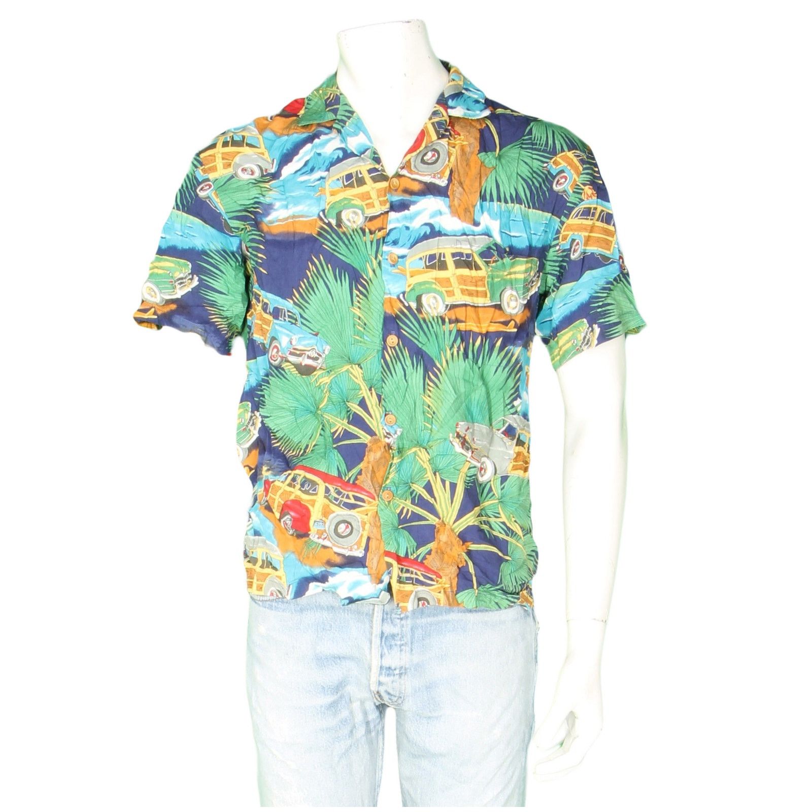 Other Woody Car Surfing Surfboard Hawaiian Aloha Camp Shirt M Size US M / EU 48-50 / 2 - 2 Thumbnail