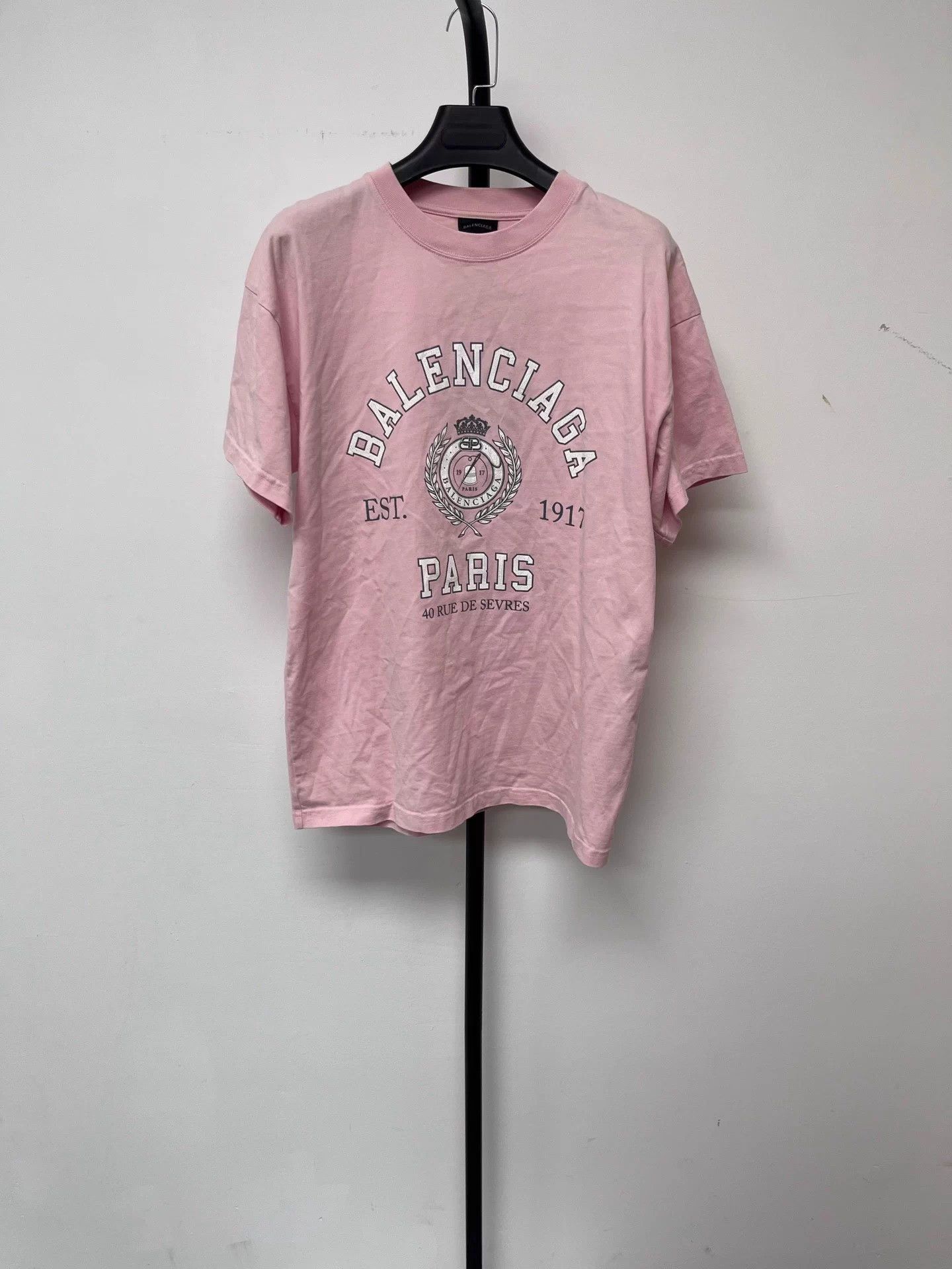 Balenciaga Balenciaga Womens S Pink Oversized Logo Print Crewneck Tee Size S / US 4 / IT 40 - 1 Thumbnail