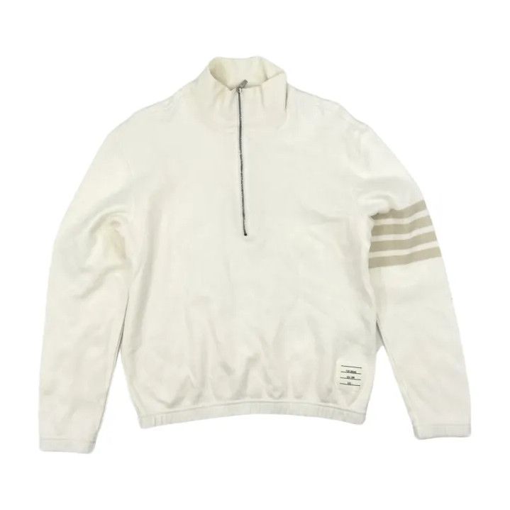 Thom Browne Thom Browne White Half-Zip Knit Sweatshirt Size US S / EU 44-46 / 1 - 1 Thumbnail