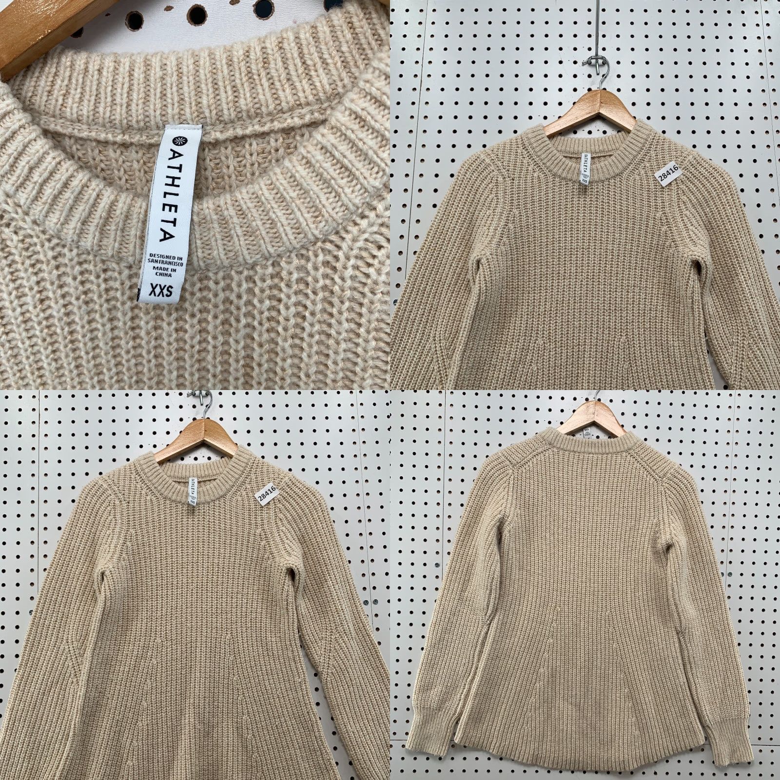 Athleta VINTAGE Athleta Wool Blend Sweater Ivory Waffle Knit Long Sleeve Pullover Womens 2XS Size XXS / US 00 / IT 34 - 8 Thumbnail