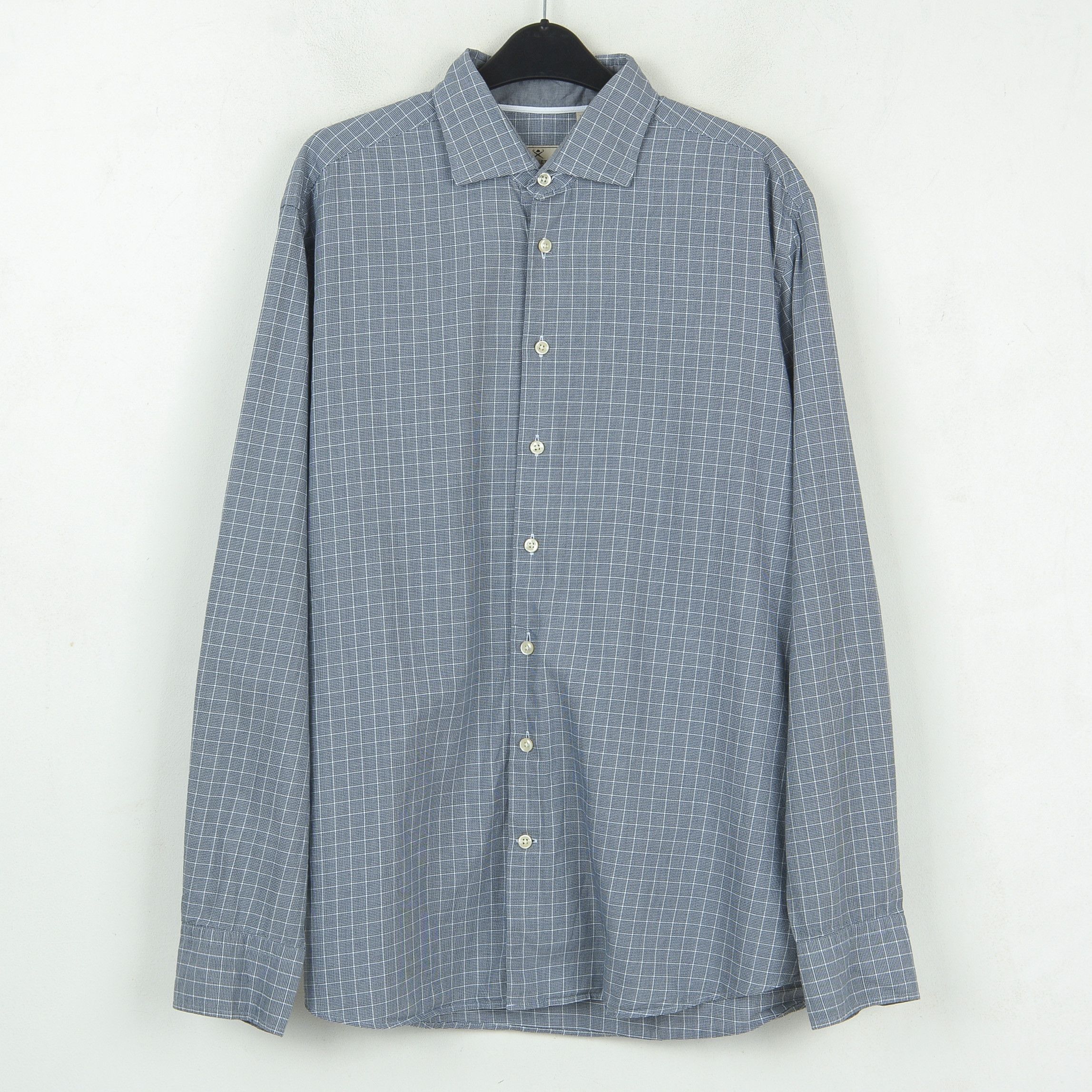 image of Hackett Mayfair Puppytooth Slim Men Casual Shirt Check Oxford Top in Blue (Size XL)