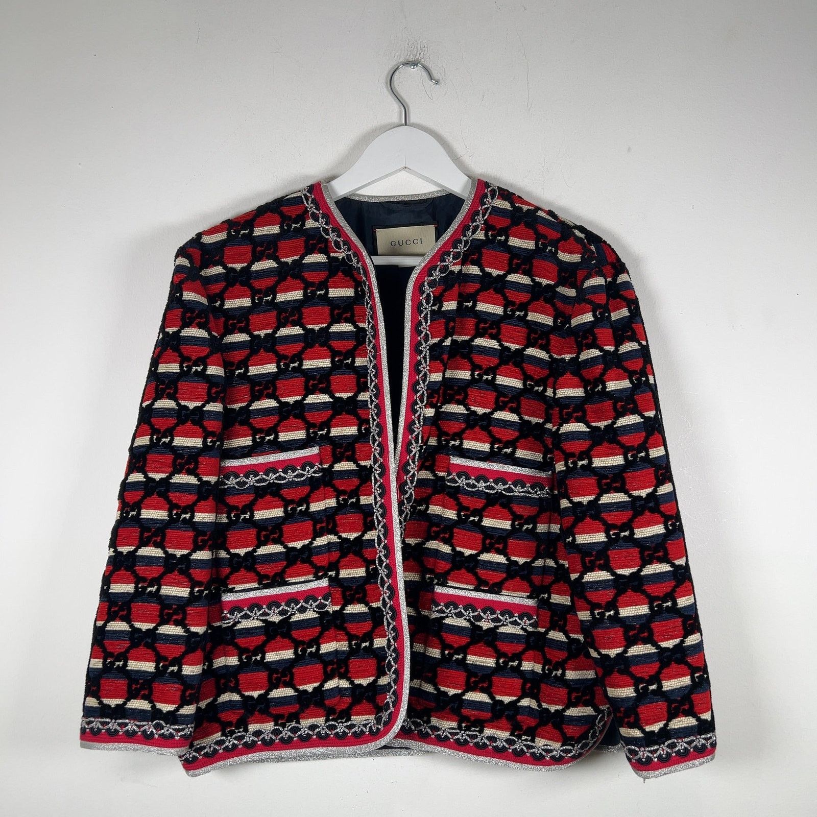 Gucci Gucci Flocked Tweed Cutting Jacket Red/Silver Size M Size M / US 6-8 / IT 42-44 - 1 Thumbnail