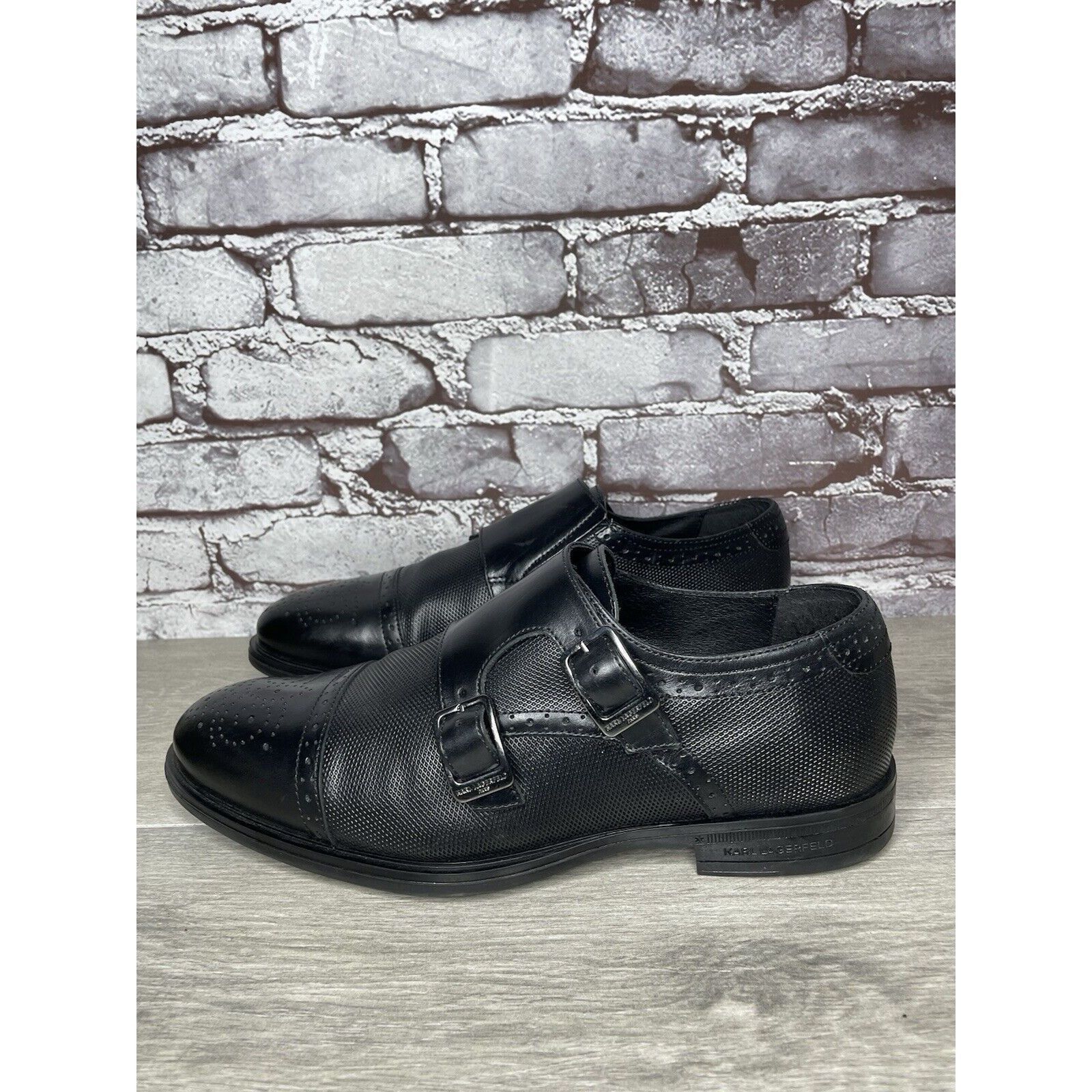 Karl Lagerfeld KARL LAGERFELD Black Leather Double Monk Strap Loafers Shoes Size US 11.5 / EU 44-45 - 8 Thumbnail