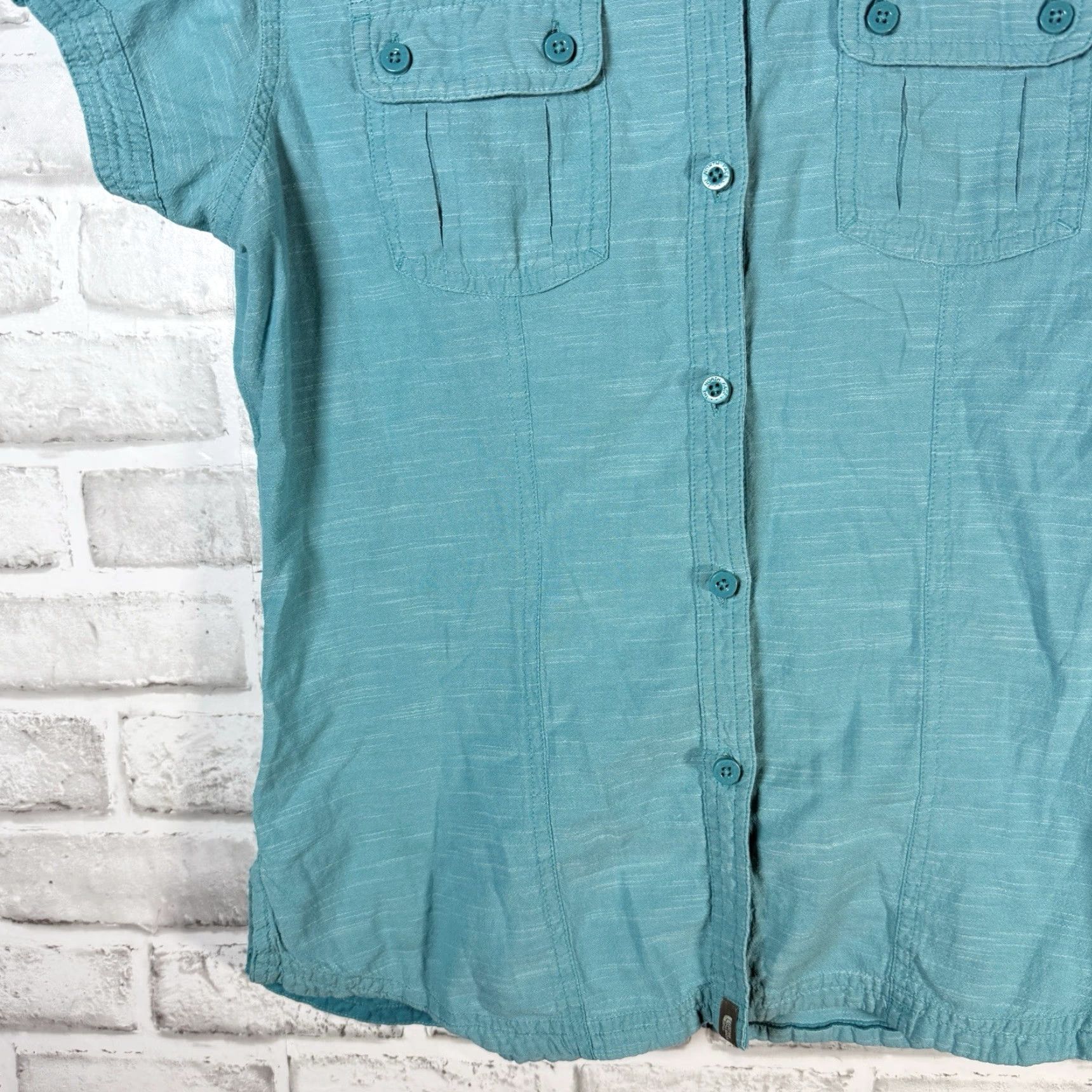 The North Face The North Face Button-Up Shirt Women Large Blue 100% Cotton Short Sleeve Size 36" / US 14 / IT 50 - 3 Thumbnail
