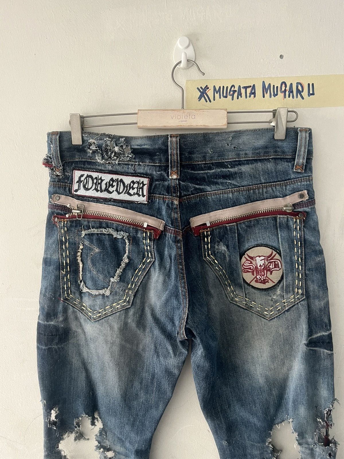 Hysteric Glamour SUPER THRASHED🔥SEMANTIC DESIGN RIPPED DENIM KURT KOBAIN Size US 33 - 12 Thumbnail