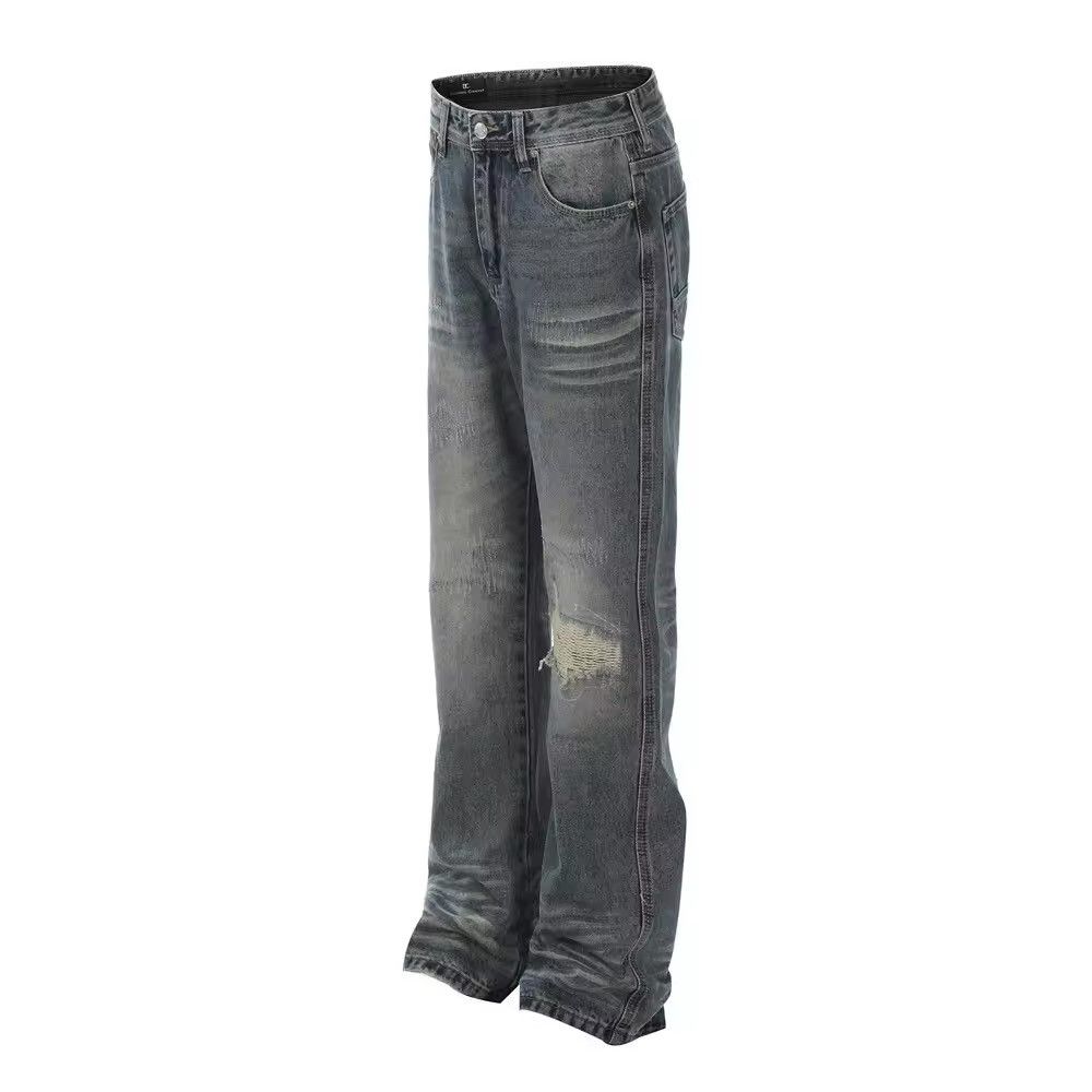 Japanese Brand Blue Distressed Worn Holes Straight Jean Size US 29 - 6 Thumbnail