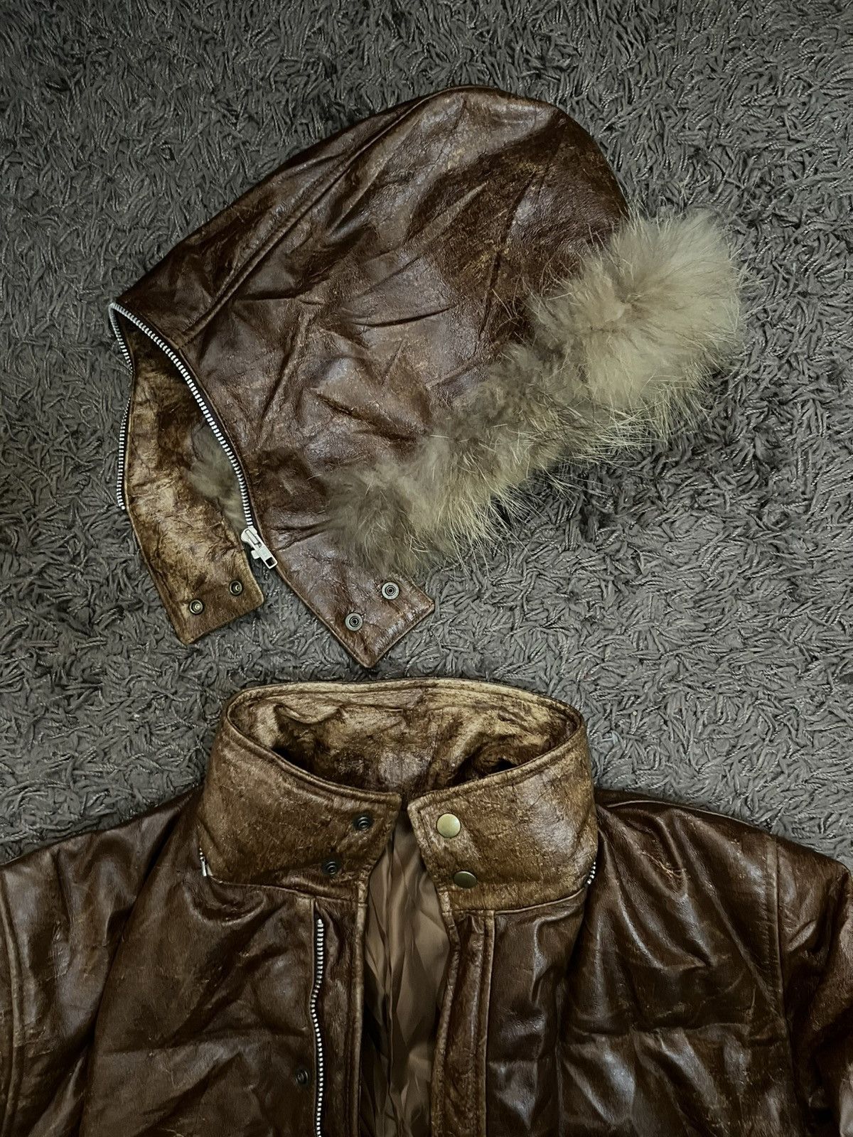 Branded Leather 1990s ROBERTO MASSINI cowhide detachable trim hood #I2 Size US M / EU 48-50 / 2 - 11 Thumbnail