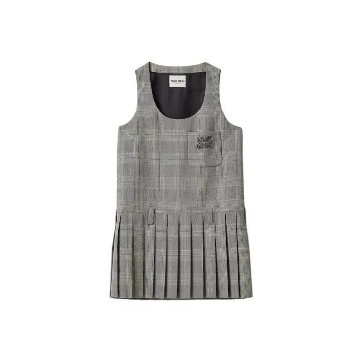 Miu Miu Miu Miu Gray Plaid Sleeveless Dress 0079 Size M / US 6-8 / IT 42-44 - 1 Thumbnail