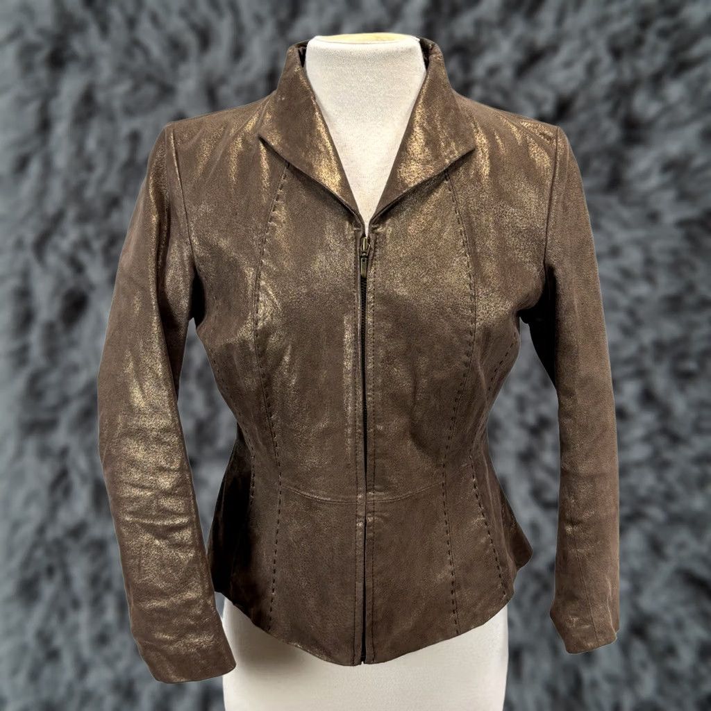 Coldwater Creek Coldwater Creek Leather Jacket Coat Women’s Sp Petite Bronze Y2K Size S / US 4 / IT 40 - 1 Thumbnail