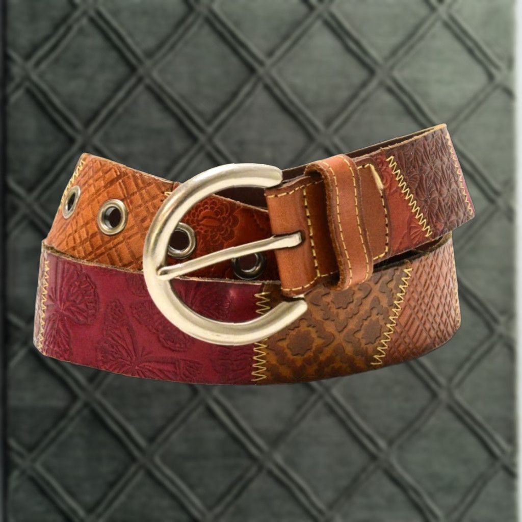 Fossil Belt Women Size L Multicolor Tooled Leather Silver  display picture 1