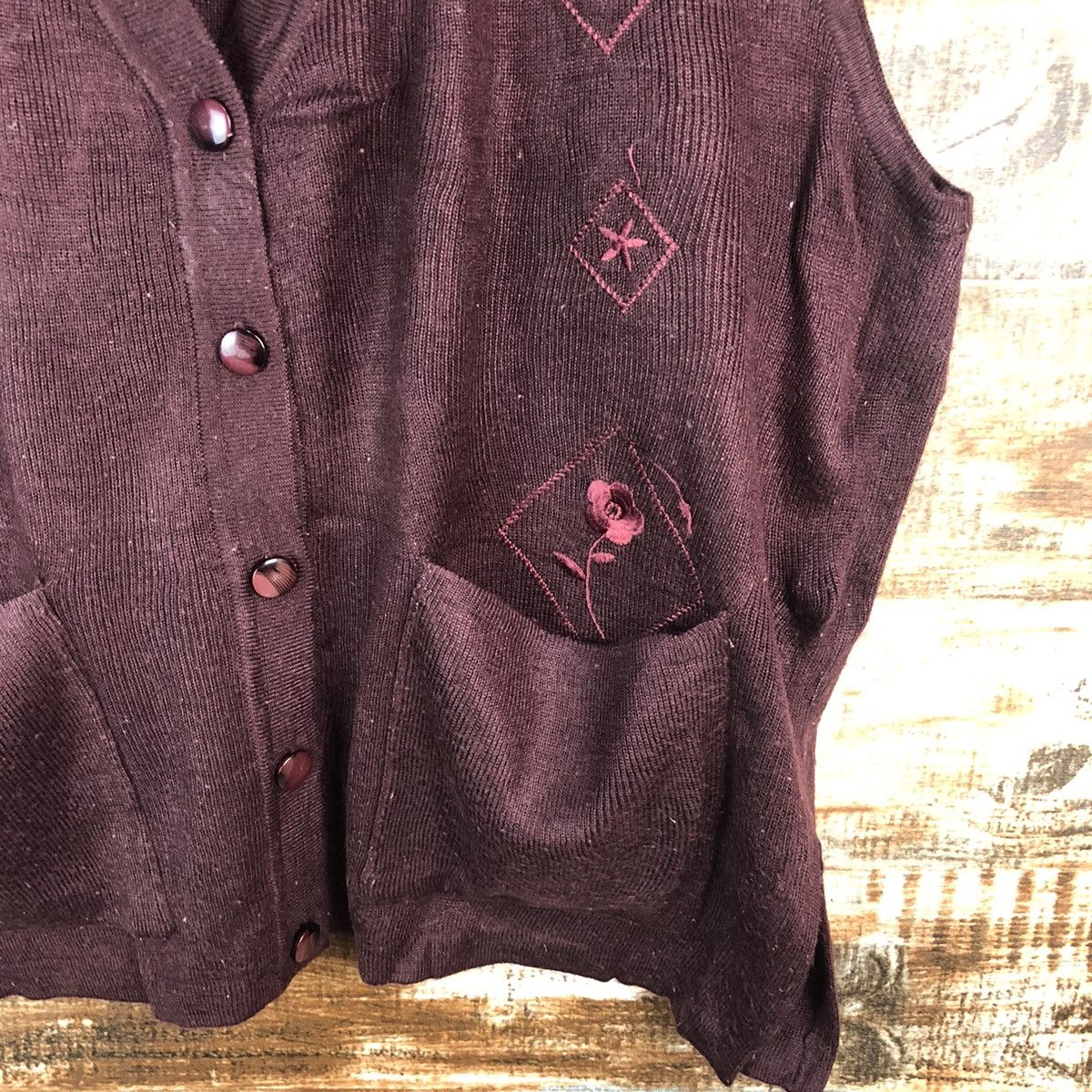 Homespun Knitwear × Japanese Brand Blue Motion Maroon vintage Vest Knitwear #A1310 Size M / US 6-8 / IT 42-44 - 8 Thumbnail