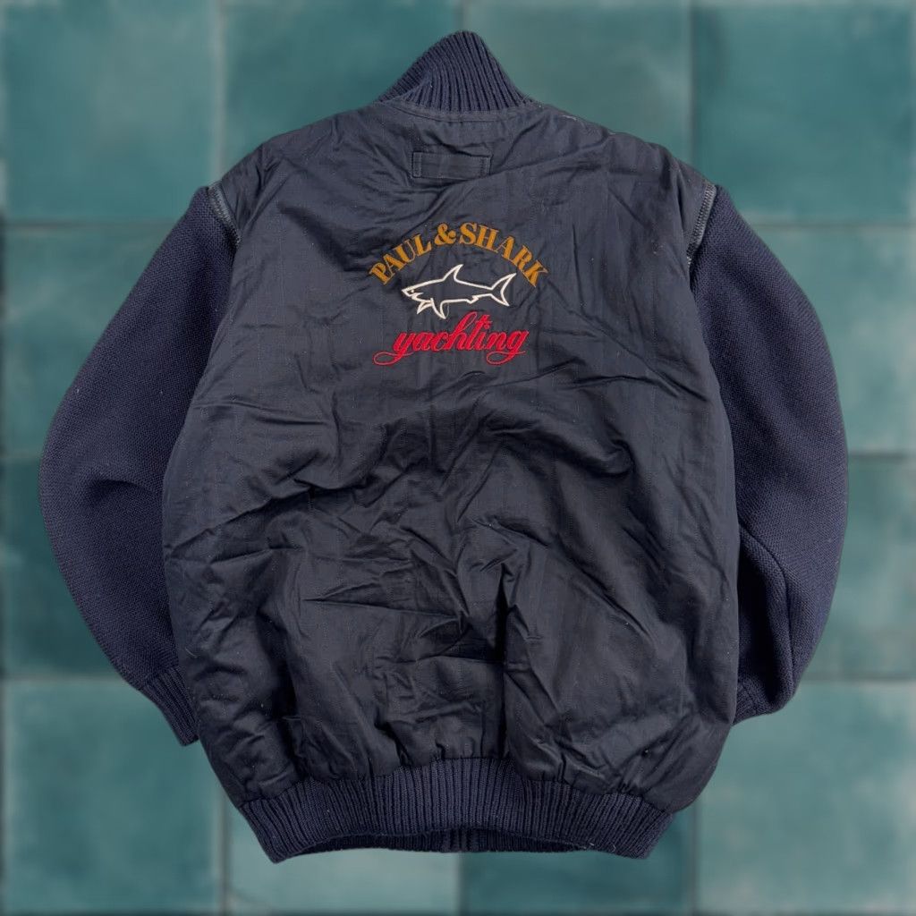 Paul & Shark VINTAGE Paul & Shark Yachting Jacket Wool Bomber Full Zip Removable Sleeves XL Blue Mens Italy Heavy Knit Wool Revesible/Bomber Style 90s Size US XL / EU 56 / 4 - 1 Thumbnail