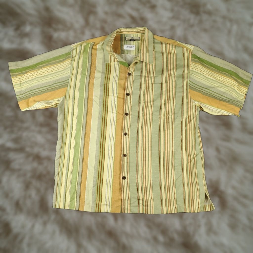 Tommy Bahama Tommy Bahama Shirt Mens XL Green Striped Silk Button-Up Short Sleeve Hawaii Casual Shirt Size US XL / EU 56 / 4 - 1 Thumbnail