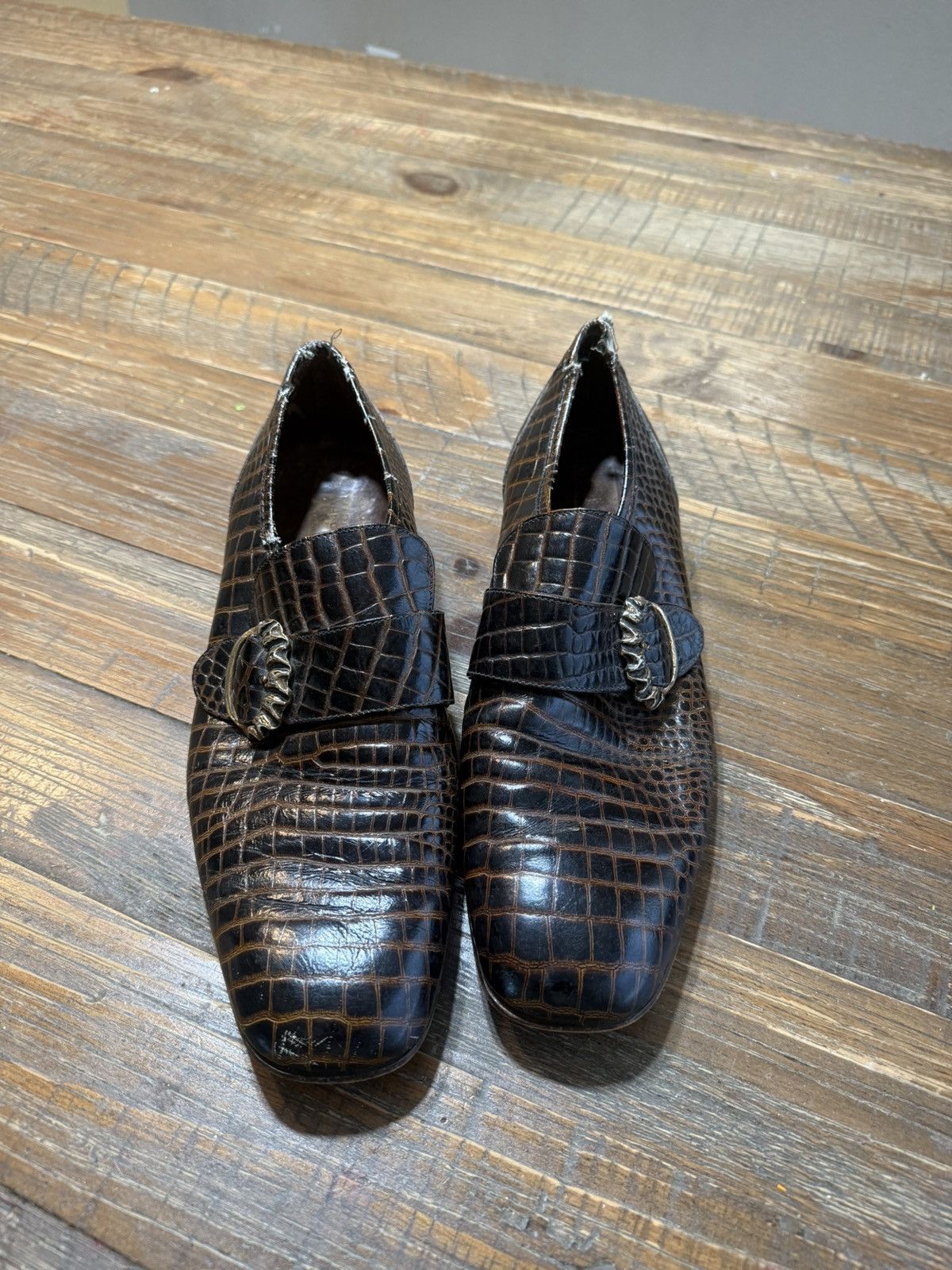 Other Vintage Exotic Alligator Monk Strap Loafers Brown Dress Size US 11 / EU 44 - 6 Thumbnail