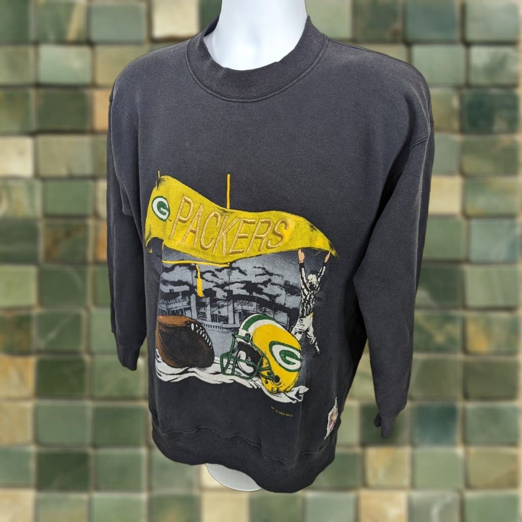 Nutmeg VINTAGE Green Bay Packers 90s Crewneck Sweatshirt NFL USA Made Men L Black Pullover Shirt Size US L / EU 52-54 / 3 - 1 Thumbnail