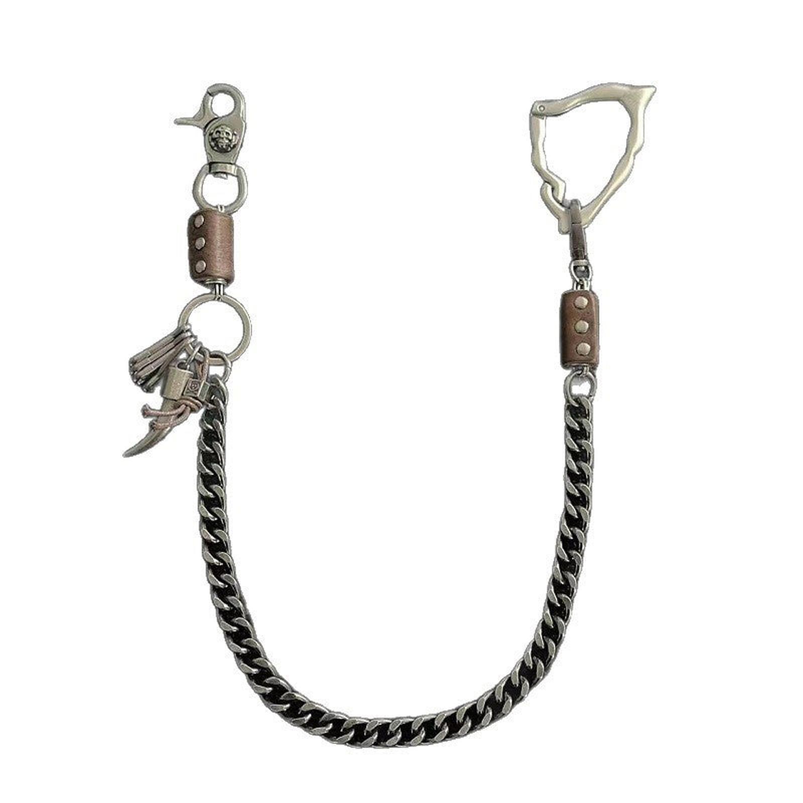 Jewelry Silver Chain Wallet Clip with Leather and Horn Charms Size ONE SIZE - 3 Thumbnail