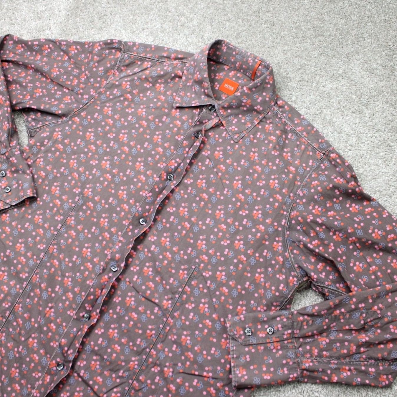 Hugo Boss HUGO BOSS Shirt Mens L Brown Pink Geometric Cotton Long Sleeve Size US L / EU 52-54 / 3 - 3 Thumbnail
