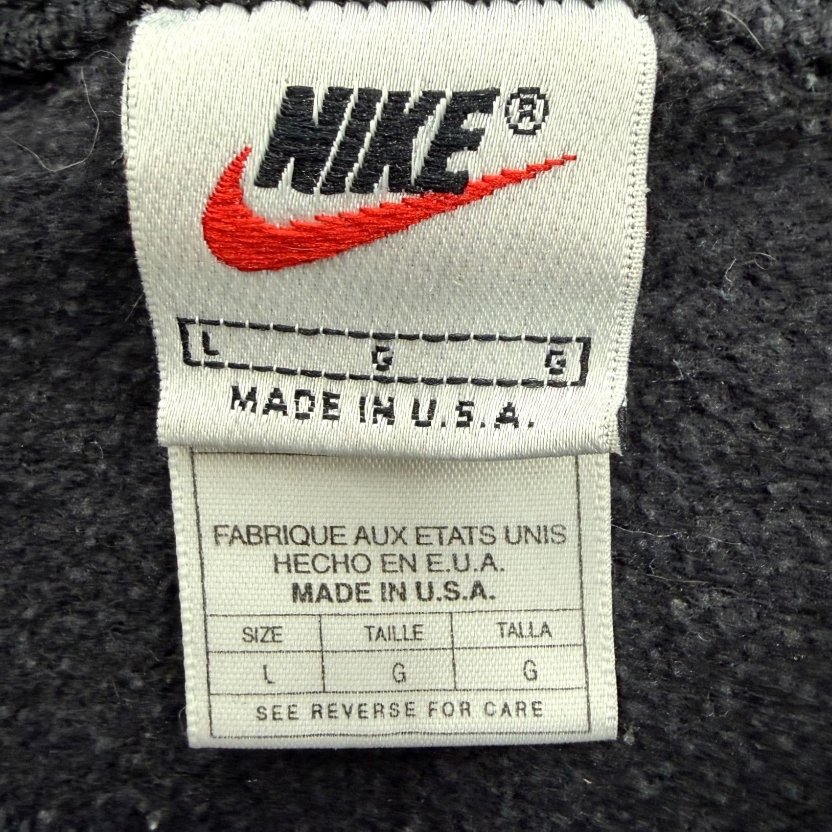 Nike VINTAGE Nike Sweatshirt Embroidered Swoosh Made in USA Black Mens L Distressed 90s Crew Neck Fleece Oversized Cotton Blend Pullover Ther? Size US L / EU 52-54 / 3 - 3 Thumbnail