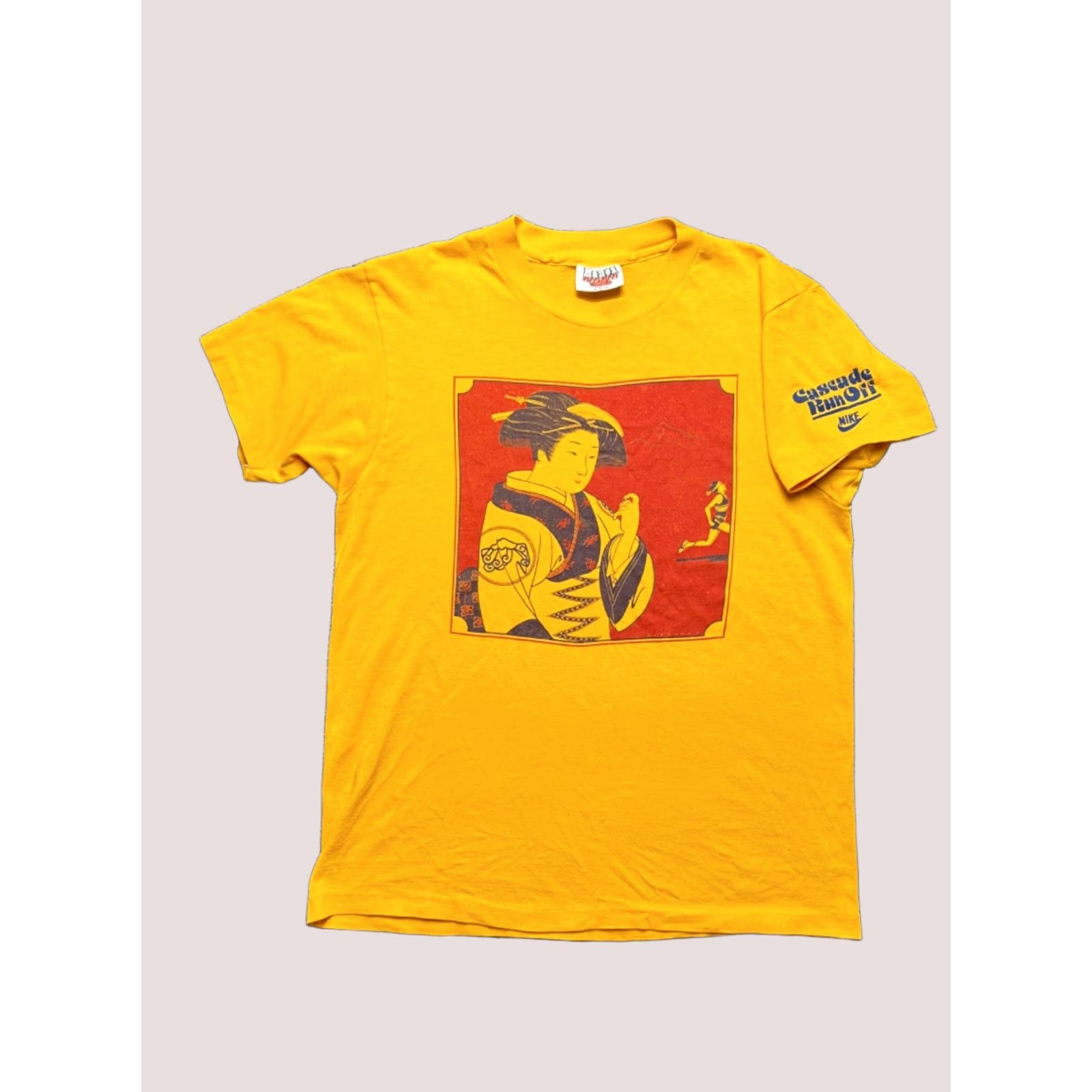 Nike VINTAGE Nike Cascade Runoff Geisha Hanes Fifty Fifty Graphic Shirt Unisex M USA Made 1980s Yellow Graphic Tee Size US M / EU 48-50 / 2 - 1 Thumbnail