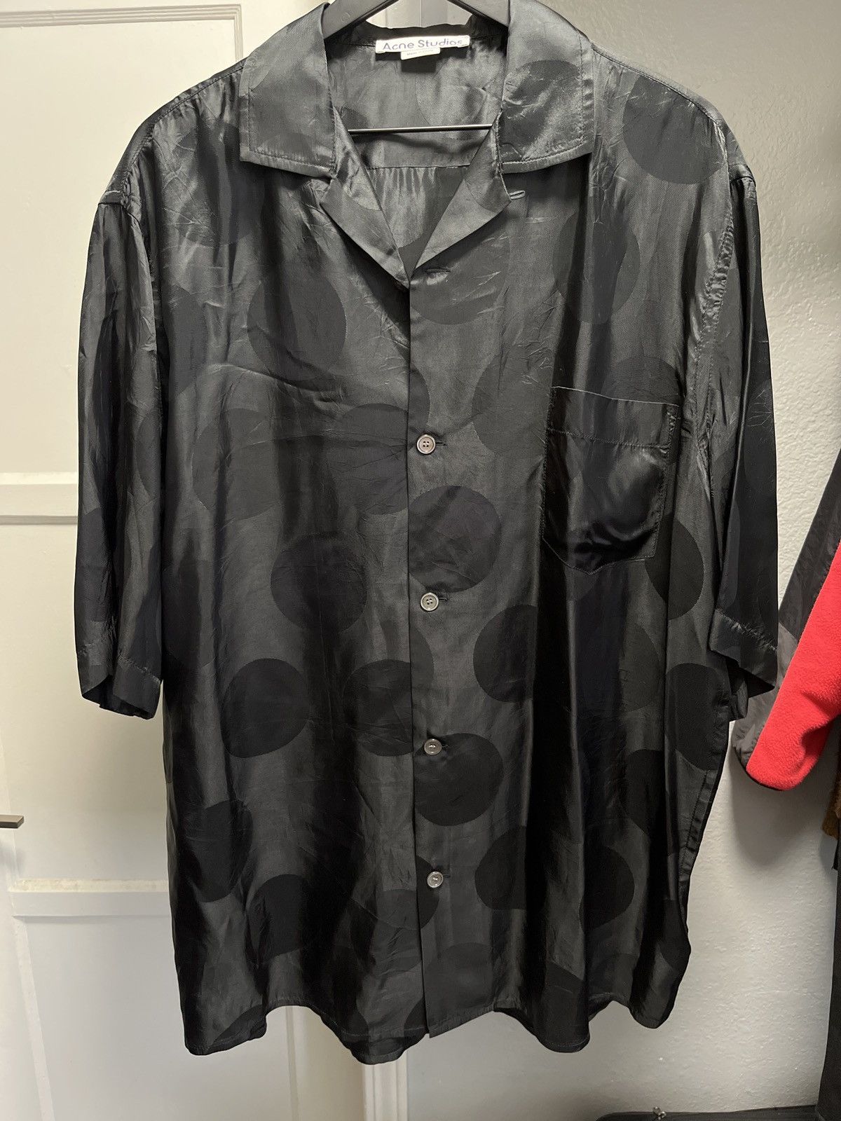 Acne Studios Oversized Convertible-Collar Satin-Jacquard Shirt - Black Size US M / EU 48-50 / 2 - 1 Thumbnail