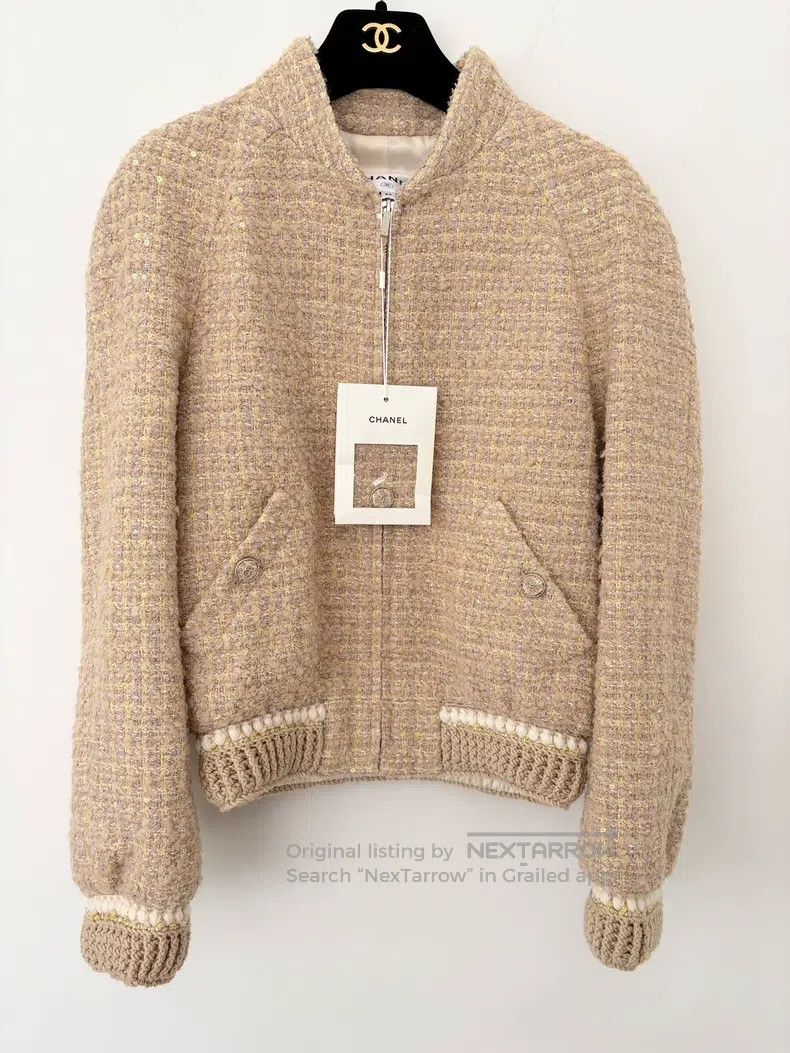 Chanel Chanel Stand-up collar zipper nude pink tweed coat Size XXS / US 00 / IT 34 - 1 Thumbnail