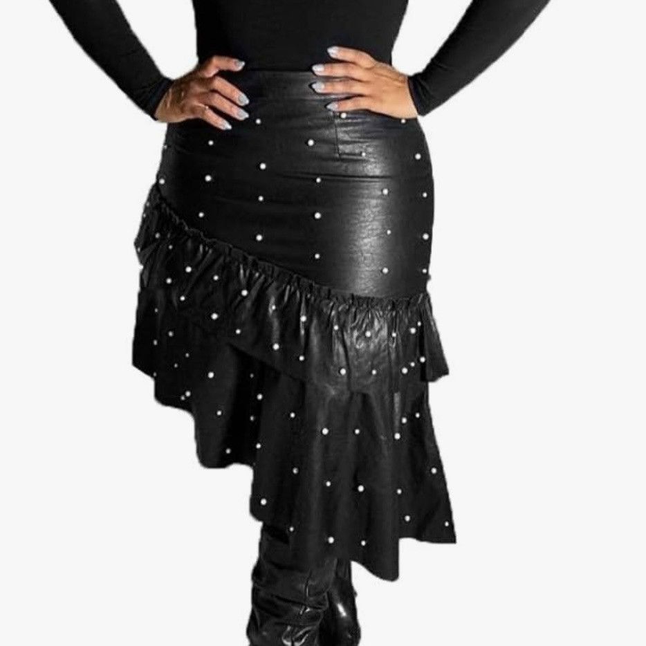 Other Faux leather pearl detail asymmetrical ruffle skirt Size 28" / US 6 / IT 42 - 1 Thumbnail