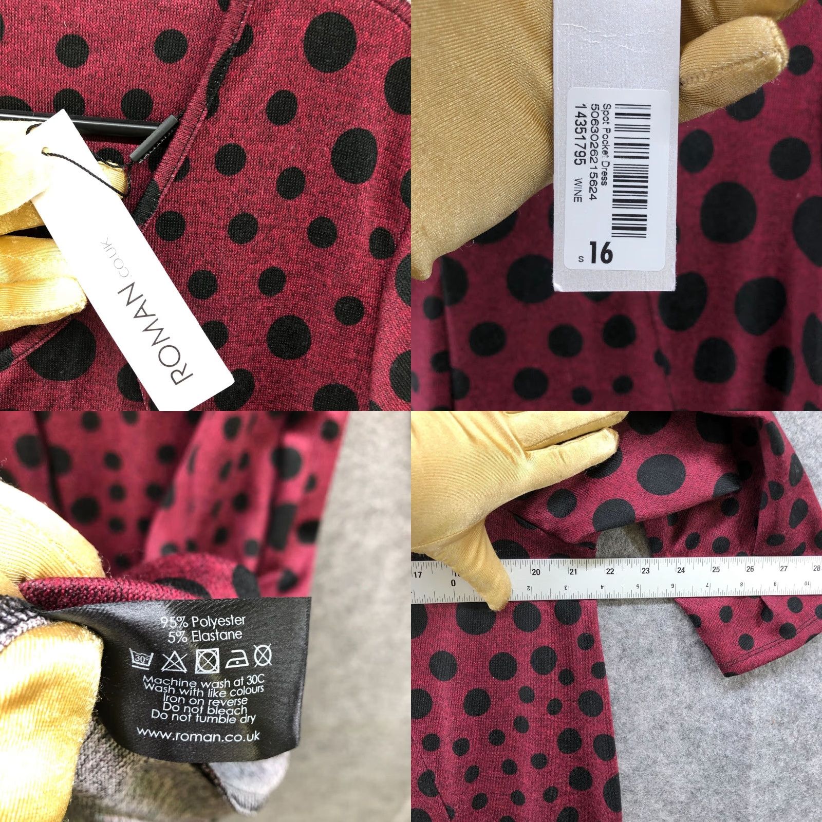 Vintage Roman Dress NWT Women 16 Burgundy Red Polka Dot V Neck Knit Long Sleeve Shift Size XXL / US 16-18 / IT 52-54 - 8 Thumbnail