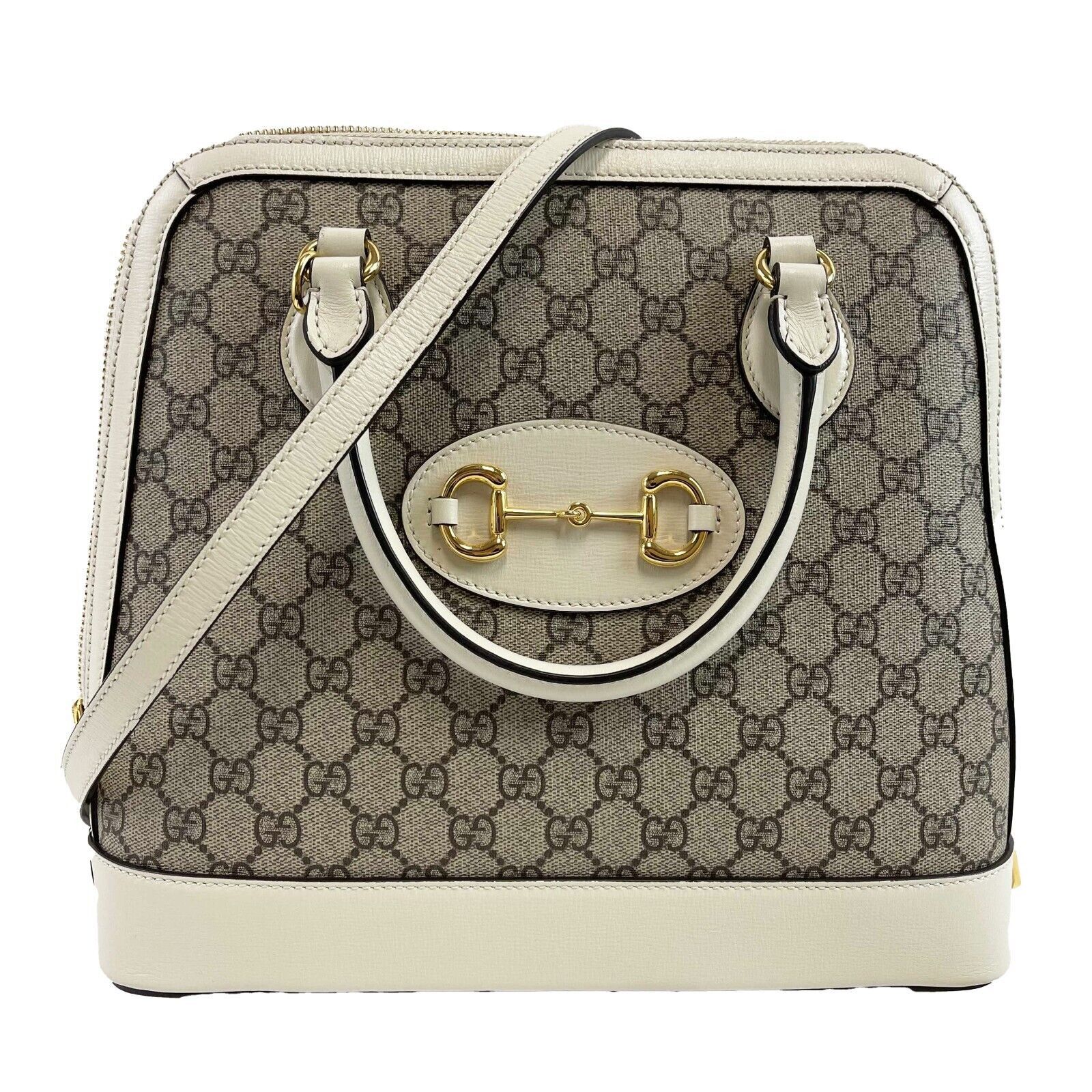 image of Gucci GG Supreme 1955 Horsebit Medium Mystic White Top Handle Crossbody, Women's