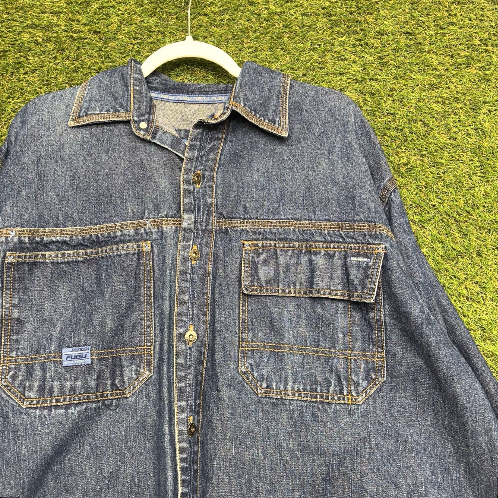 Fubu VINTAGE FUBU Jacket Denim Shirt XL Men Blue 90s Hip Hop Streetwear USA Grunge Jacket Mens XL Size US 36 / EU 52 - 2 Thumbnail