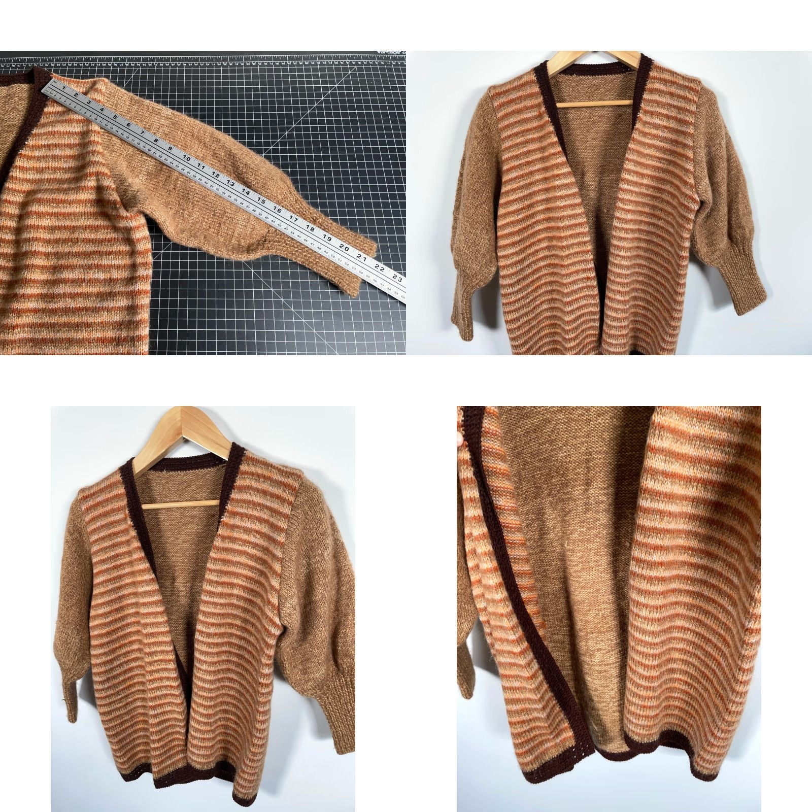 Vintage VINTAGE Mohair Blend Open Cardigan Women's Small Brown Striped Fuzzy Knit Sweater Size S / US 4 / IT 40 - 8 Thumbnail
