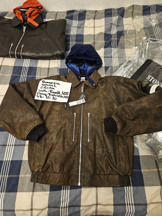 Supreme Stone Island X Supreme distressed LEATHER Bomber Brown